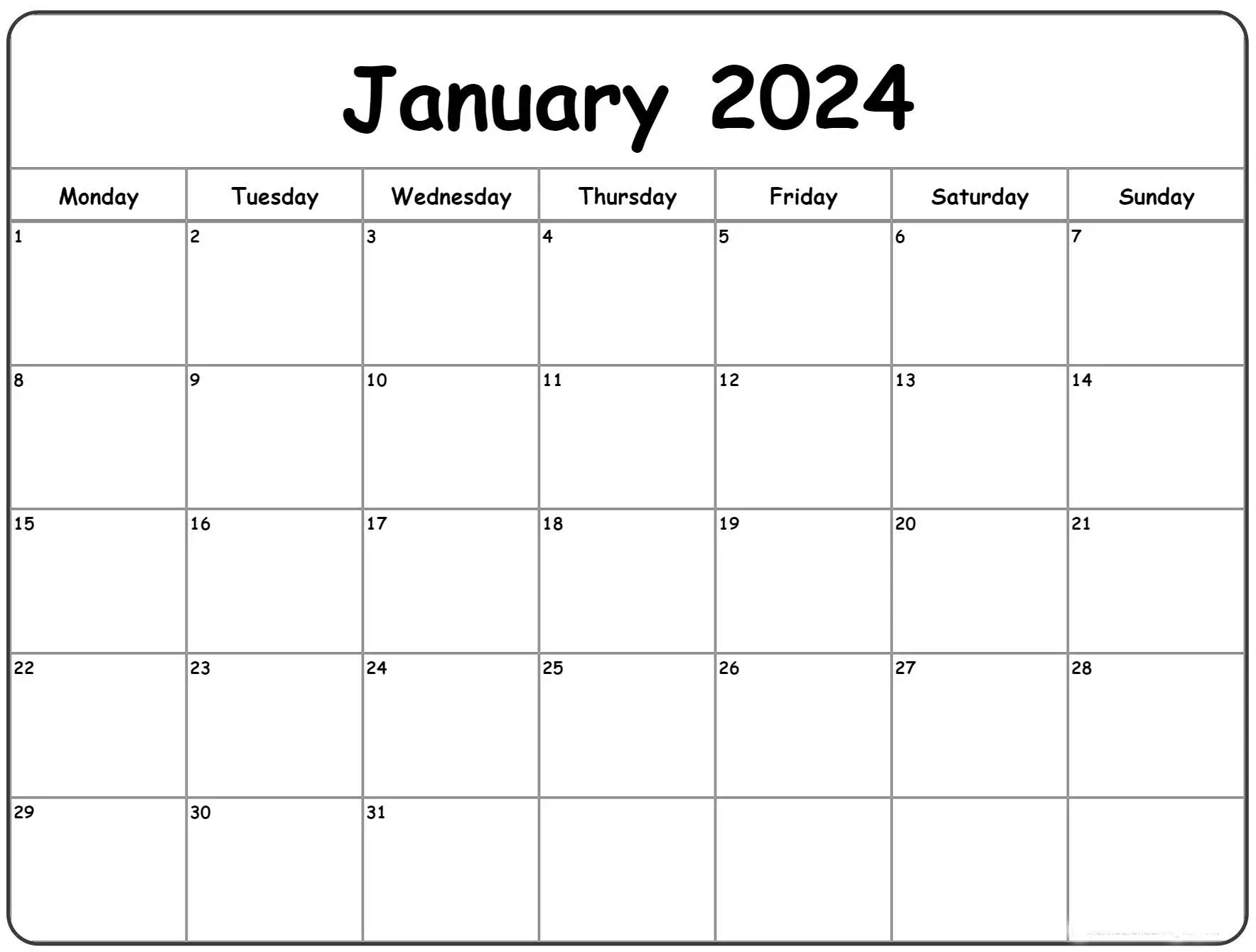 Printable January 2024 Calendar: Plan Your Month Efficiently | Calendar 2024 Printable Monthly