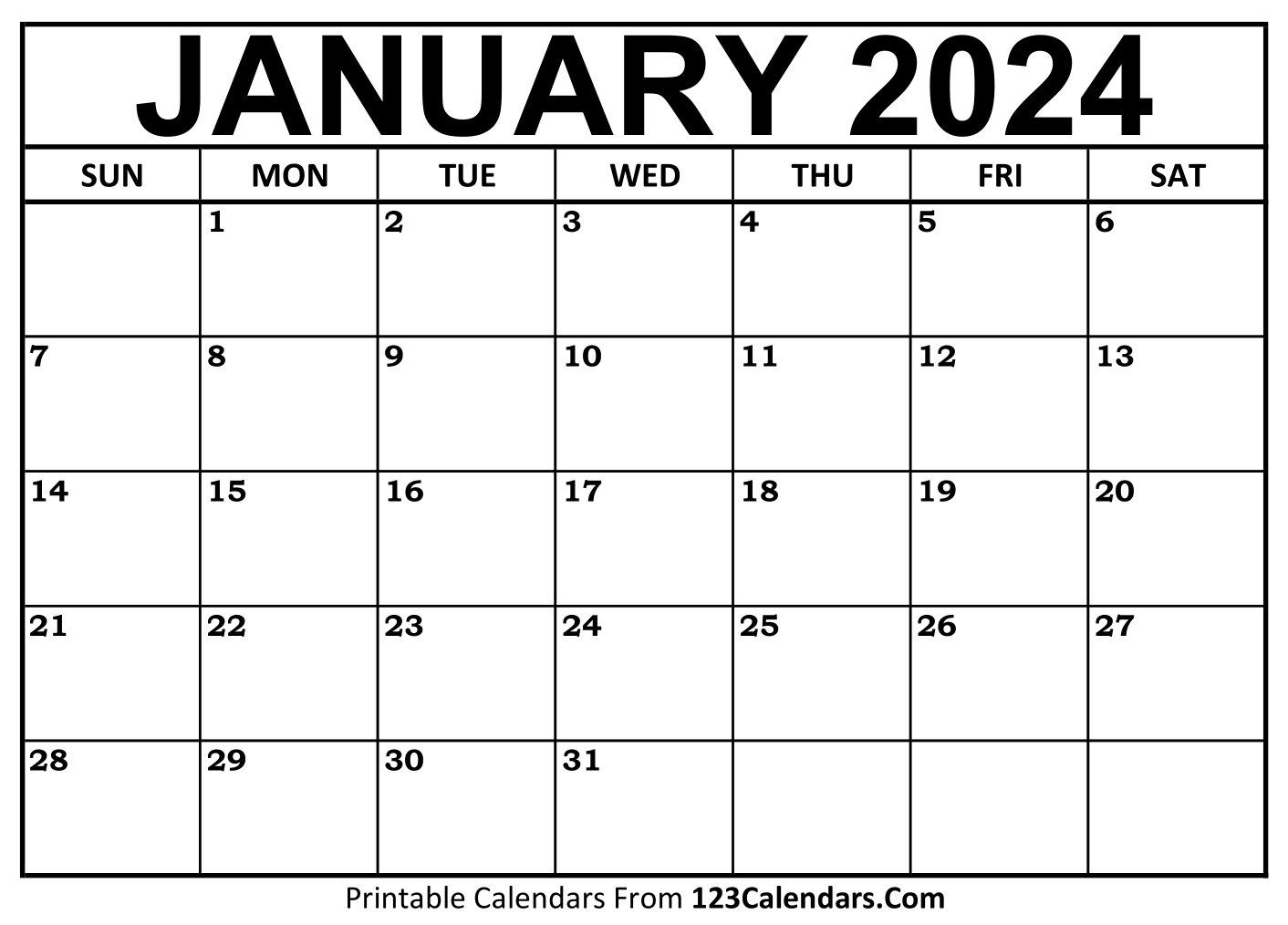 Printable January 2024 Calendar Templates - 123Calendars | Free Printable Calendar 2024 Jan