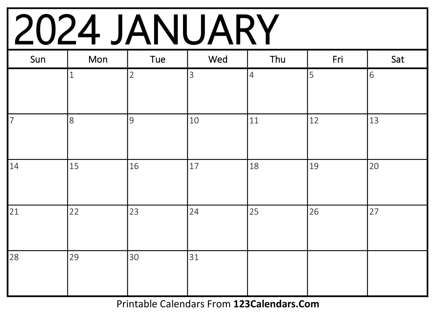 Printable January 2024 Calendar Templates - 123Calendars | Free Printable Calendar 2024 Wiki