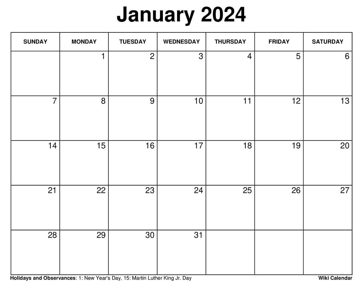 Printable January 2024 Calendar Templates With Holidays | 2024 Calendar Printable Wiki