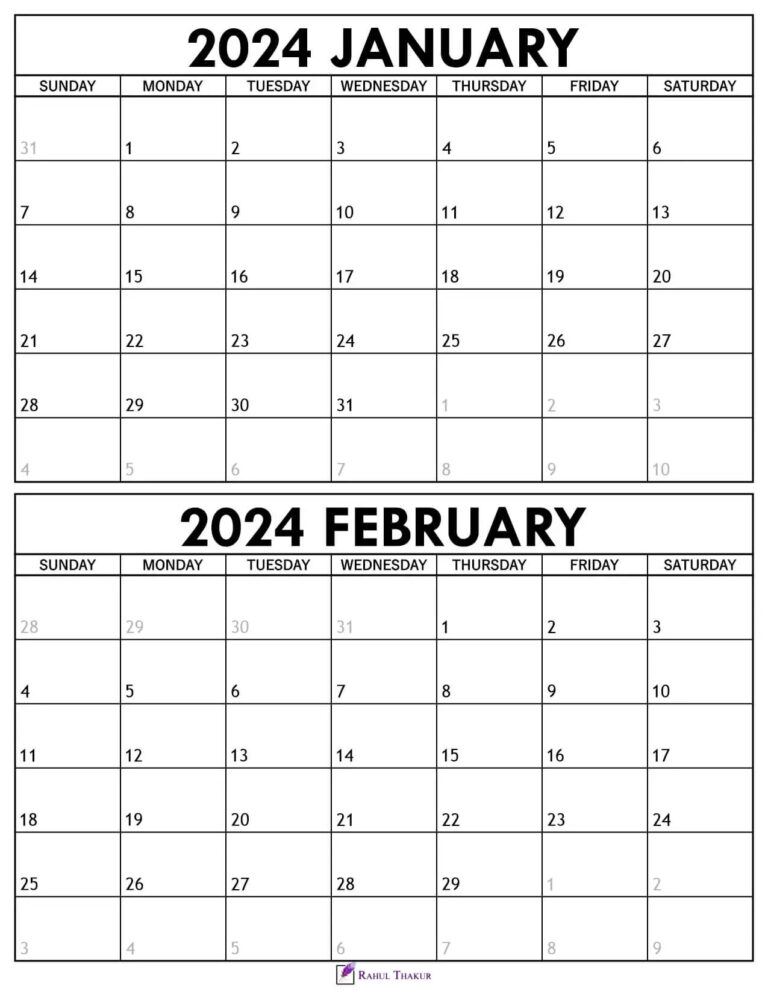 Printable January February 2024 Calendar Template - Thakur Writes | Printable Calendar 2024 January and February