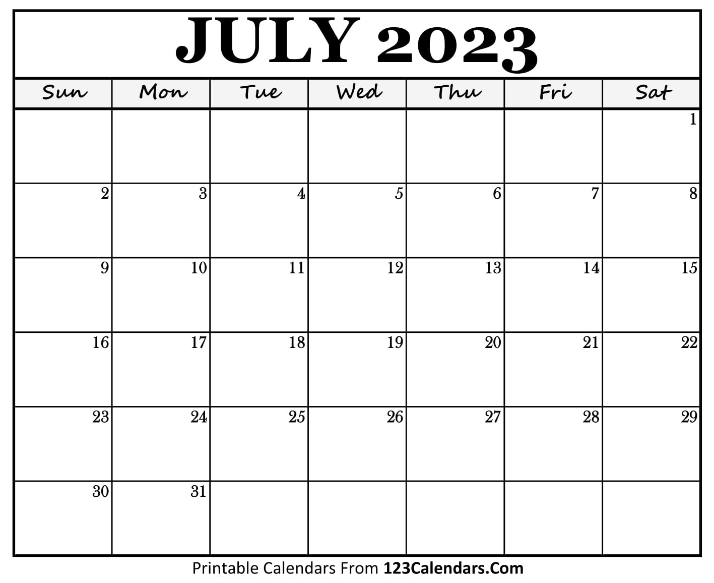 Printable July 2023 Calendar Templates - 123Calendars | Printable Calendar 2024 Calendarlabs
