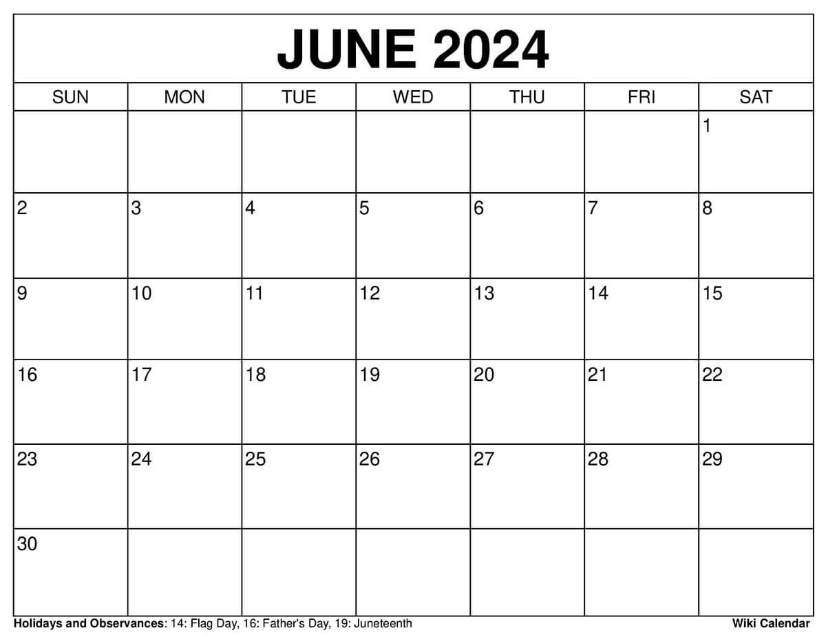 Printable June 2024 Calendar Templates With Holidays | June 2024 Calendar Printable