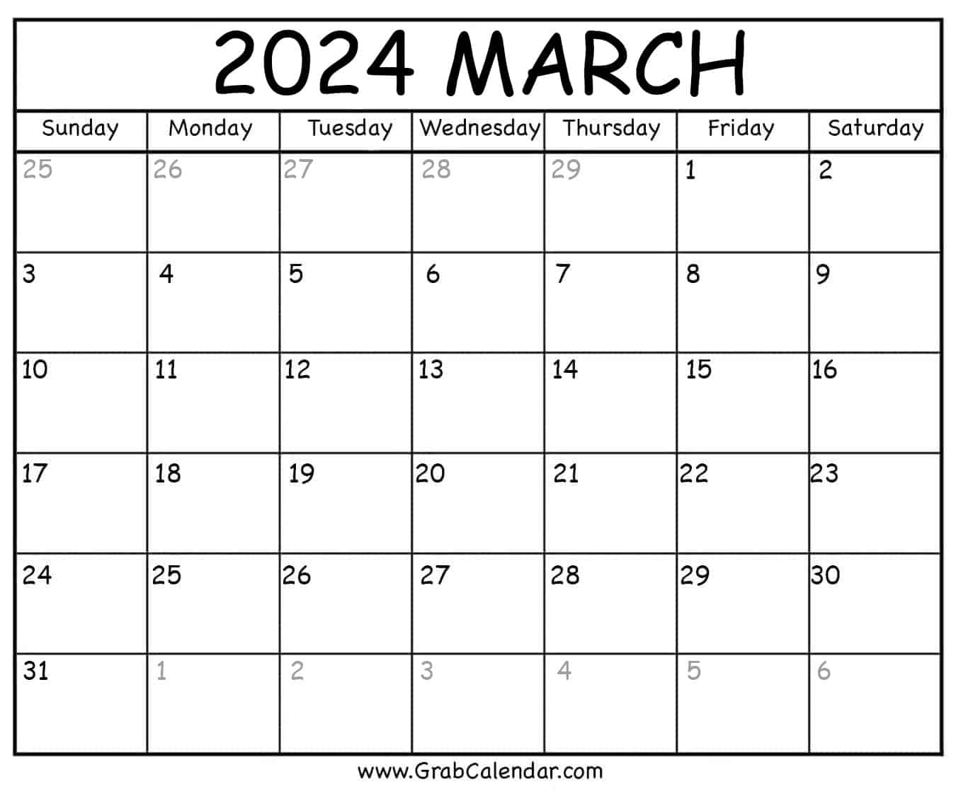 Printable March 2024 Calendar | Calendar March 2024 Calendar Printable