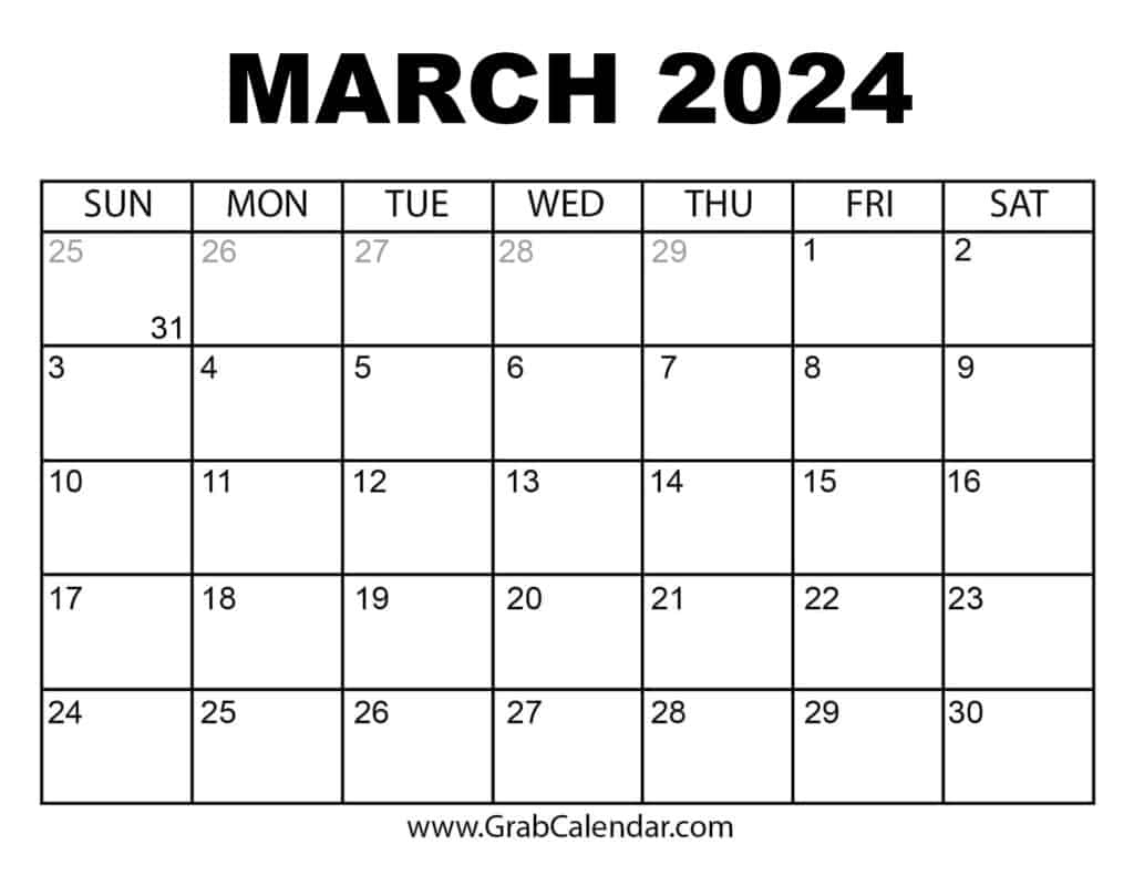 Printable March 2024 Calendar | March Printable Calendar 2024