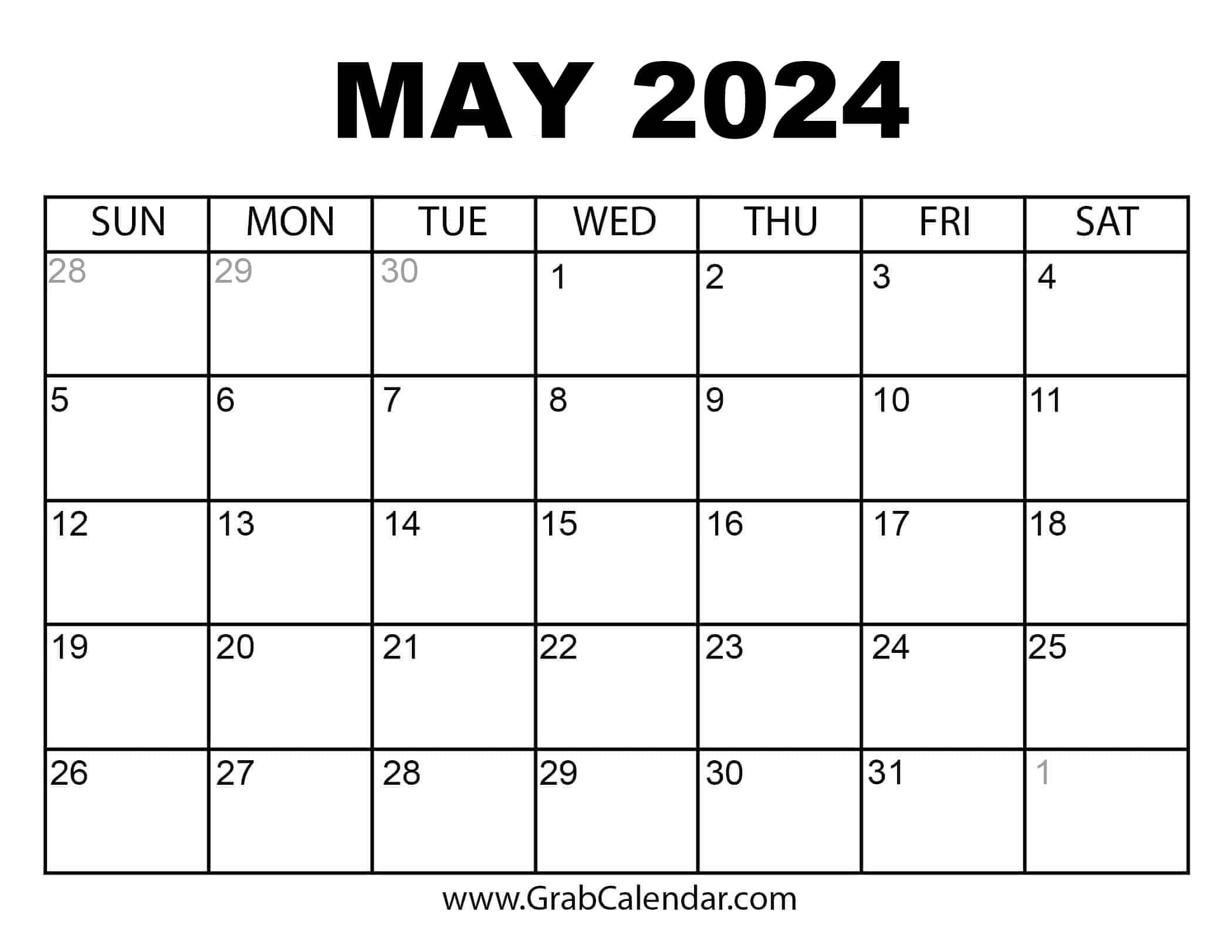 Printable May 2024 Calendar | January 2024 To May 2024 Calendar
