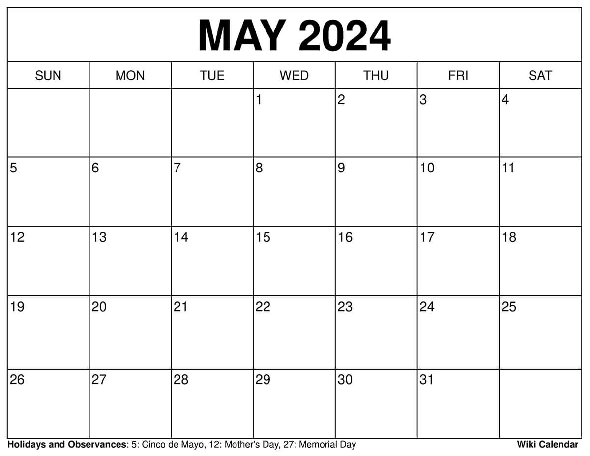 Printable May 2024 Calendar Templates With Holidays | January 2024 To May 2024 Calendar