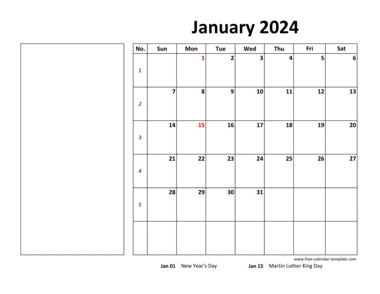 Printable Monthly 2024 Calendar (Box And Lines For Notes) | Free | 2024 Printable Monthly Calendar Large Squares