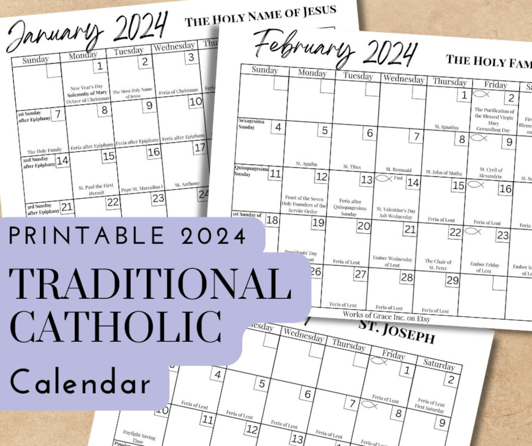 Printable Traditional Catholic 2024 Calendar Downloadable - Etsy | Catholic Calendar 2024 Printable