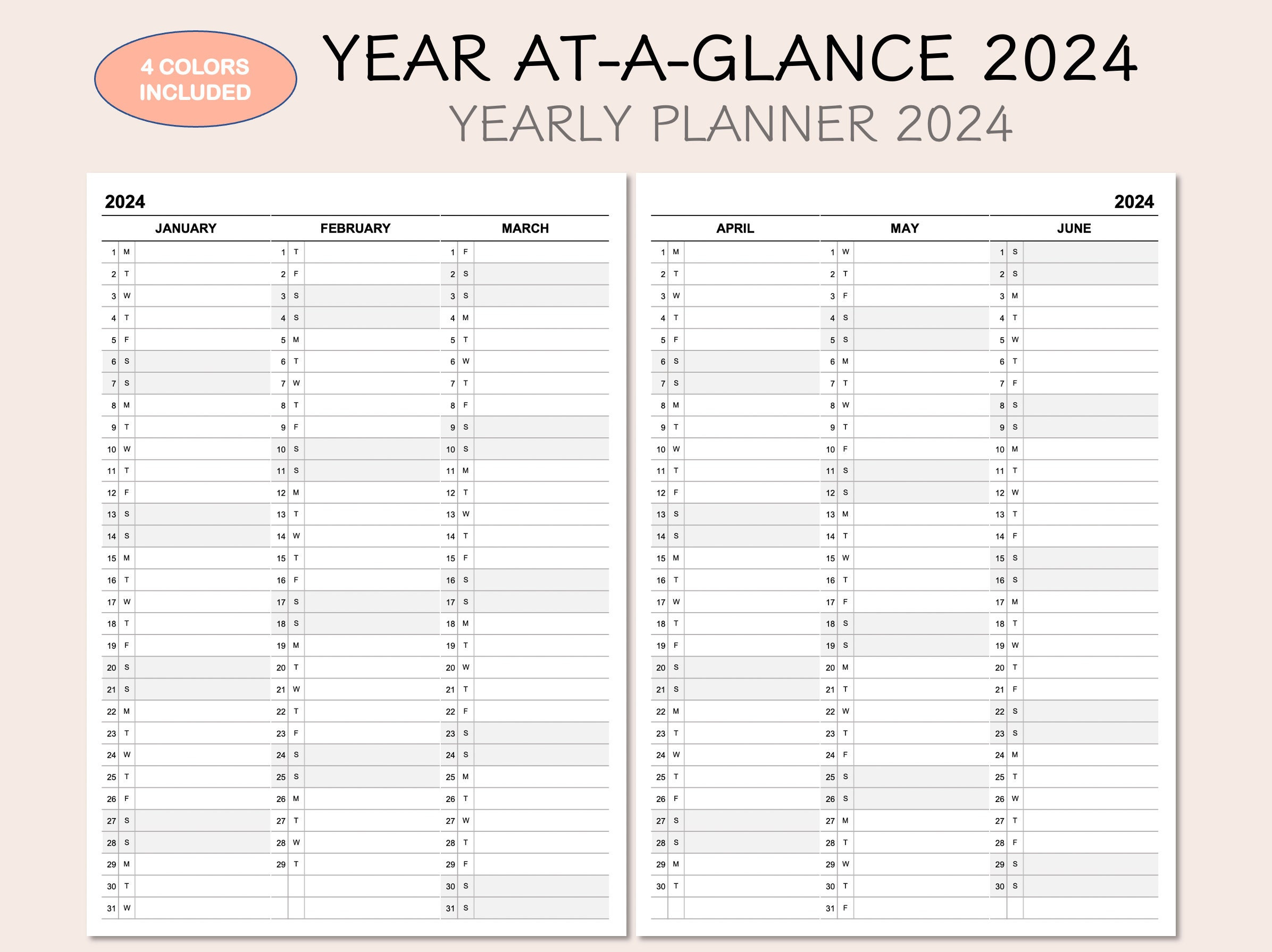 Printable Yearly Planner Calendar 2024 Yearly Overview 2024 - Etsy | 2024 Yearly Calendar And Planner