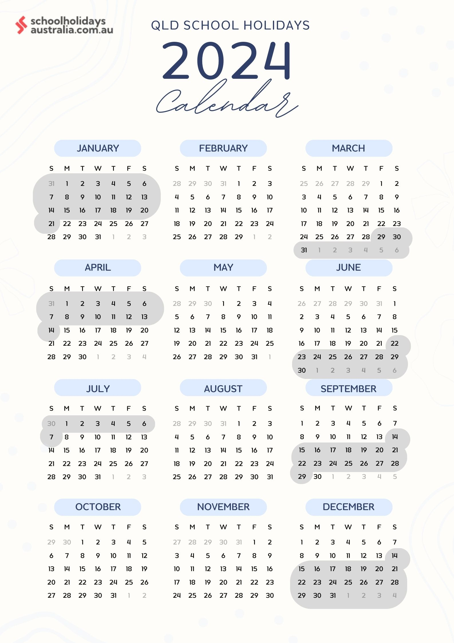 Qld School Holidays 2024 - Schoolholidaysaustralia.au | 2024 Calendar Qld Printable