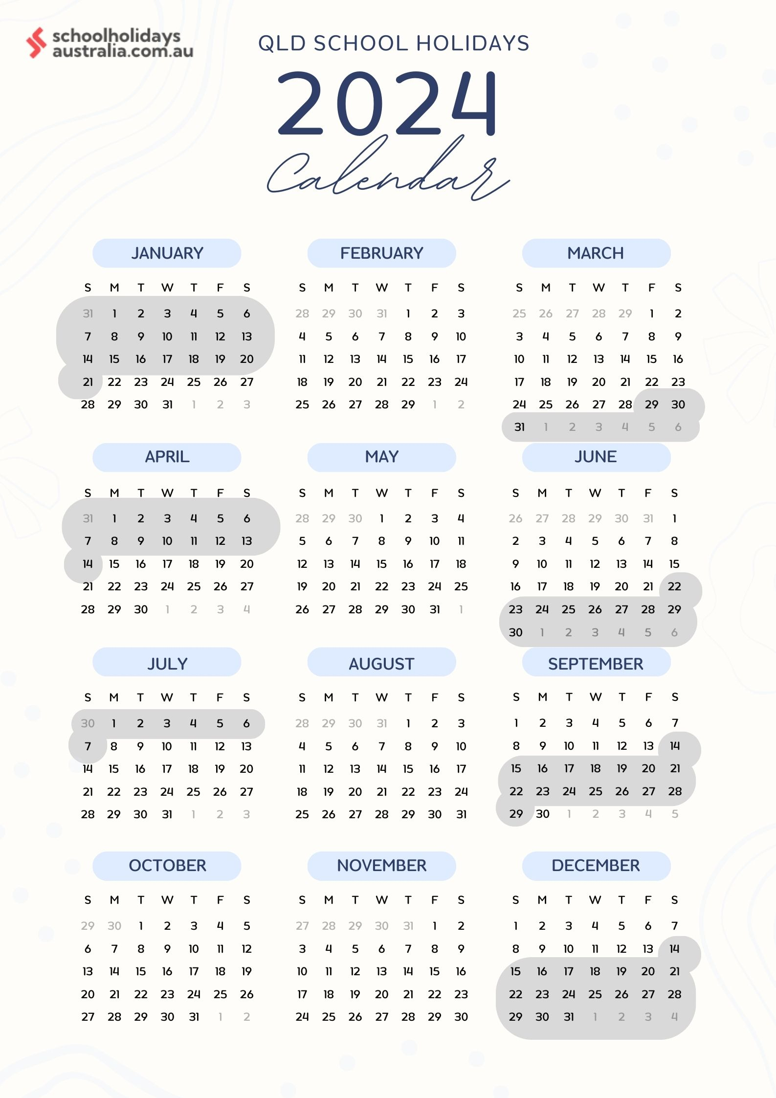 Qld School Holidays 2024 - Schoolholidaysaustralia.au | Ed Qld 2024 Calendar Printable