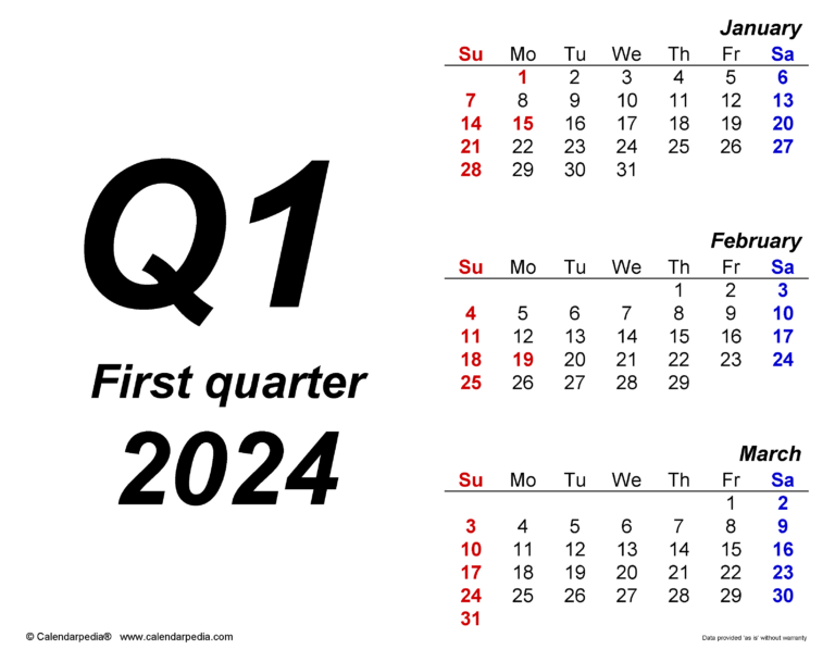 Quarterly Calendars 2024 - Free Printable Pdf Templates | Printable Calendar 2024 Quarterly