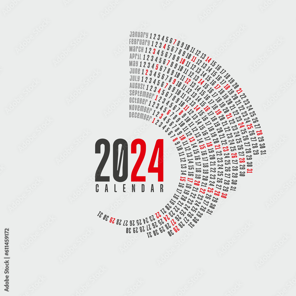 Round Calendar 2024 On A White Background Stock Vector | Adobe Stock | 2024 Year Round Calendar