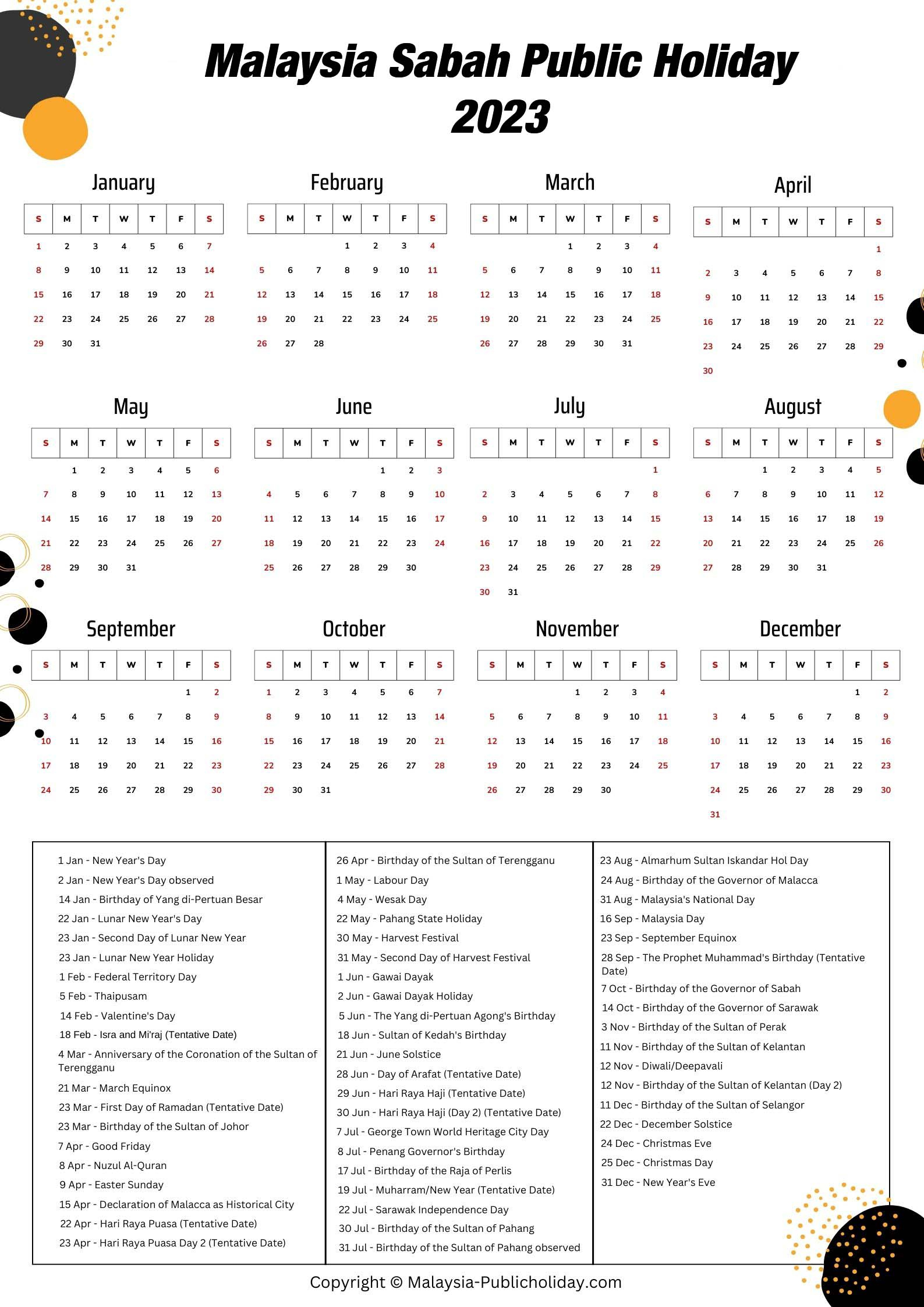 Sabah Holiday Calendar 2023 [Public &Amp;Amp;Amp; Federal]❤️ | Printable Calendar 2024 Sabah