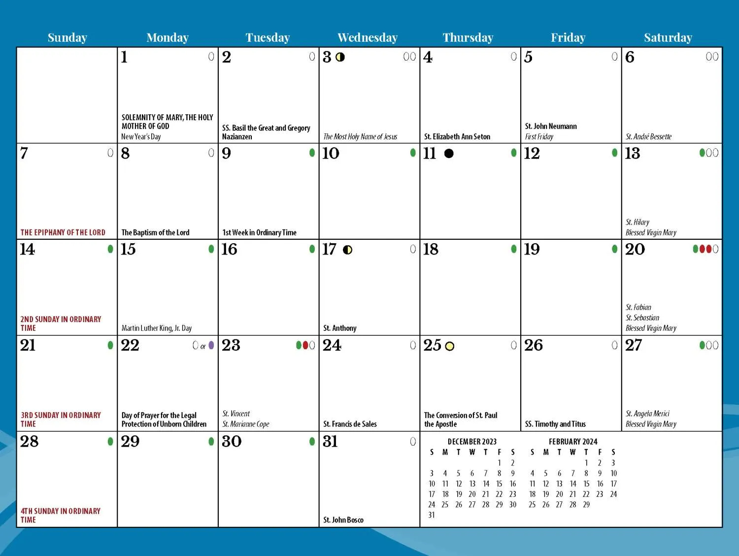 Scenic Catholic Calendar - English | Blue Mound Graphics | Catholic Calendar 2024 Printable