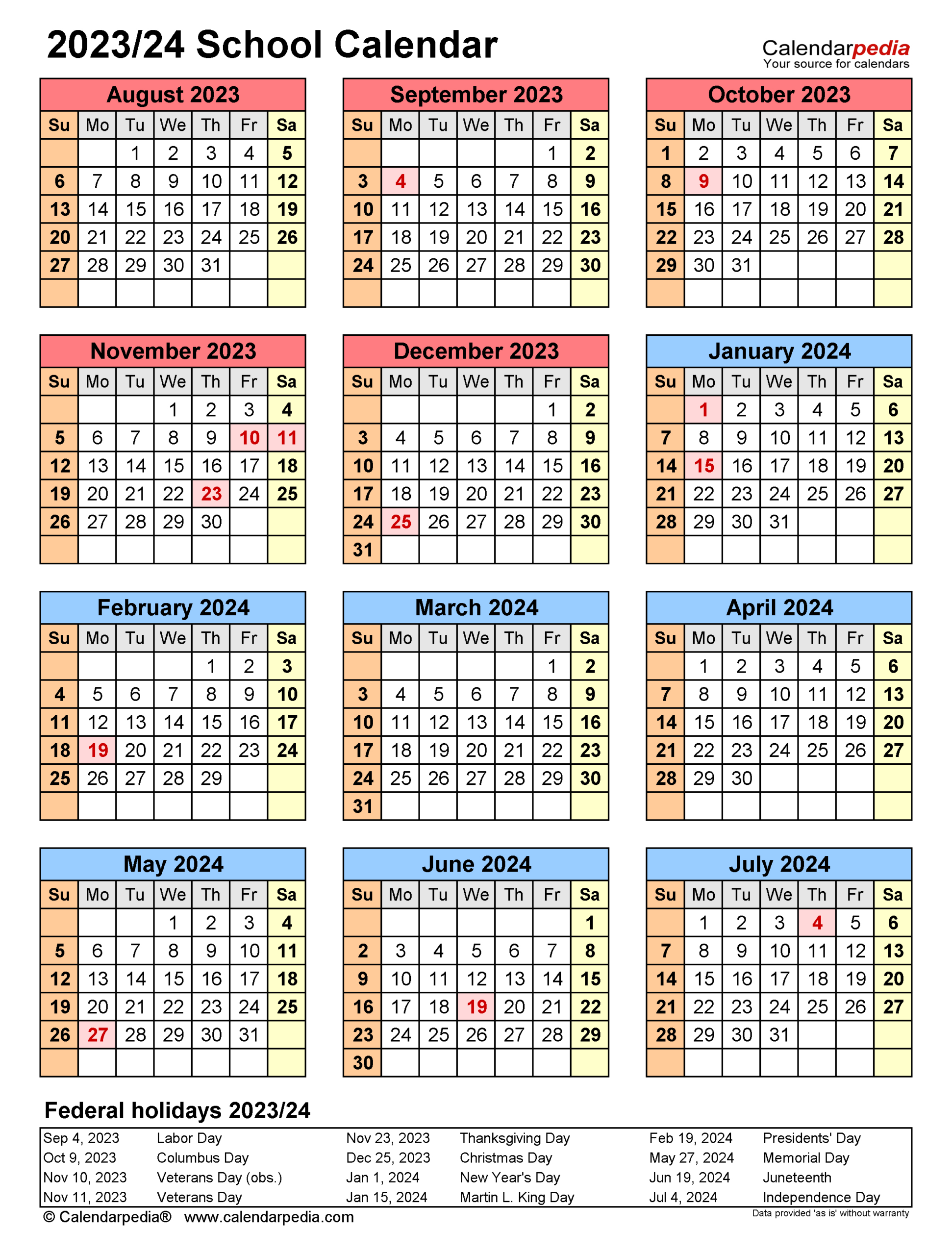 School Calendars 2023/2024 - Free Printable Pdf Templates | 2024 School Calendar Kenya Printable