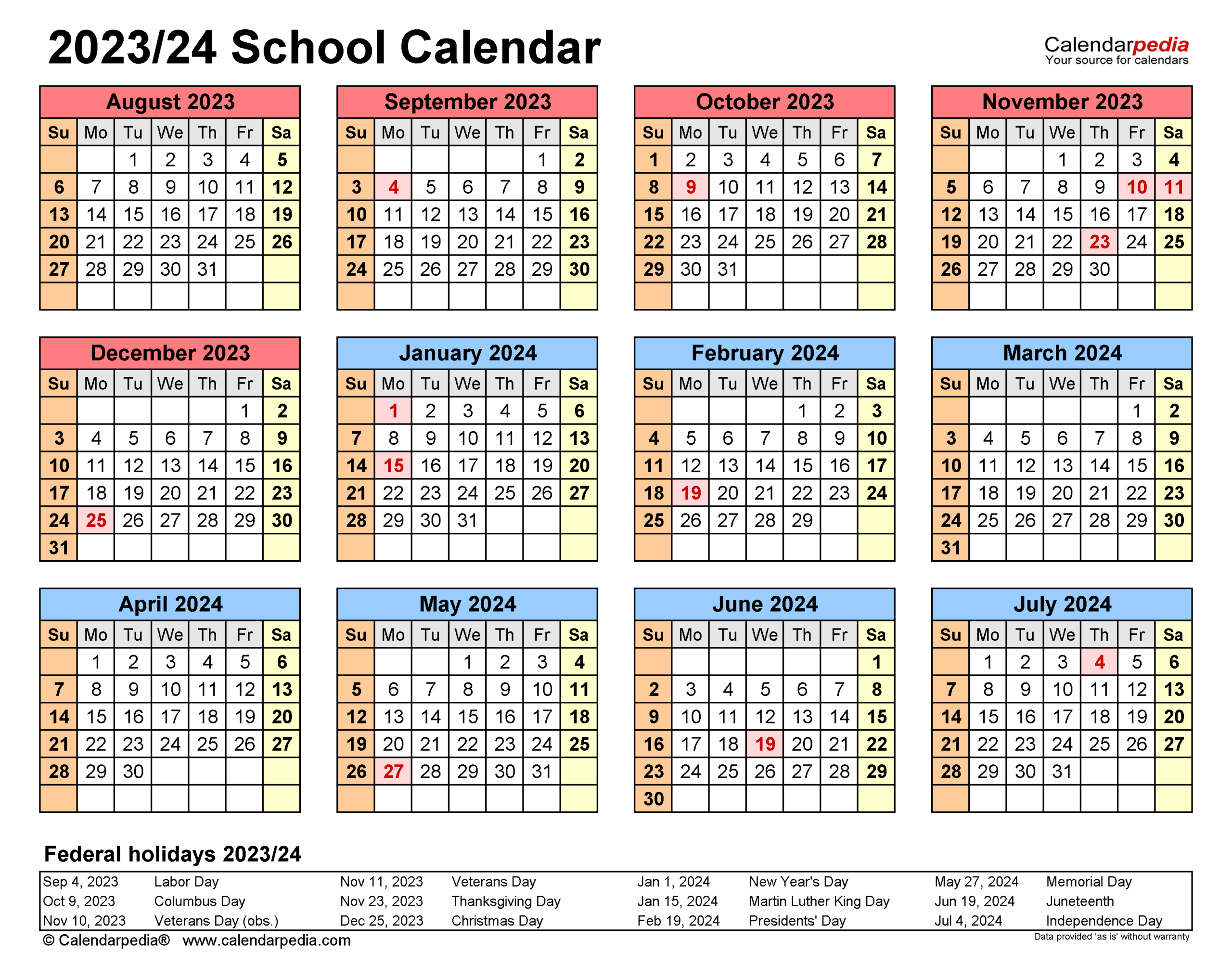 School Calendars 2023/2024 - Free Printable Pdf Templates | 2024 School Calendar Kenya Printable