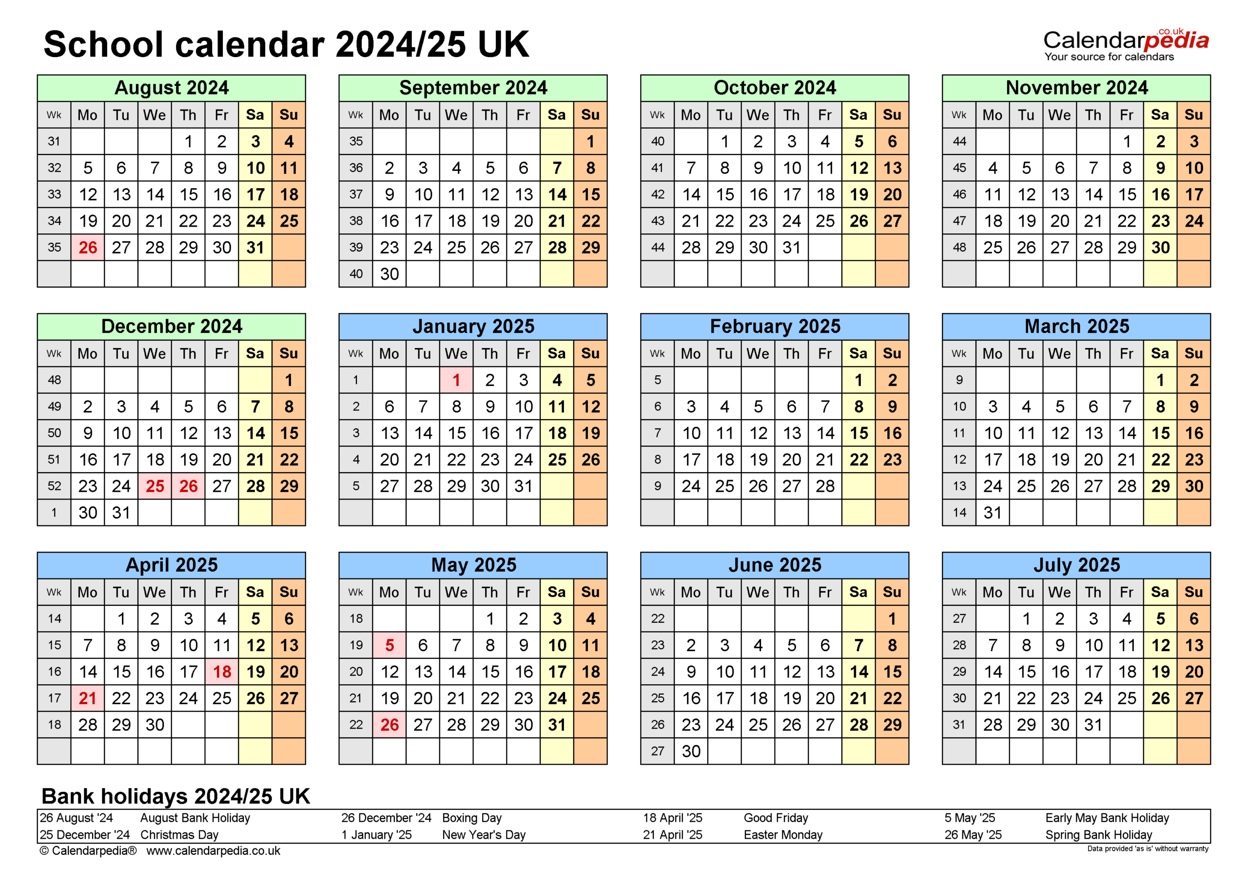 School Calendars 2024/25 Uk - Free Printable Excel Templates | Year 2024 School Calendar