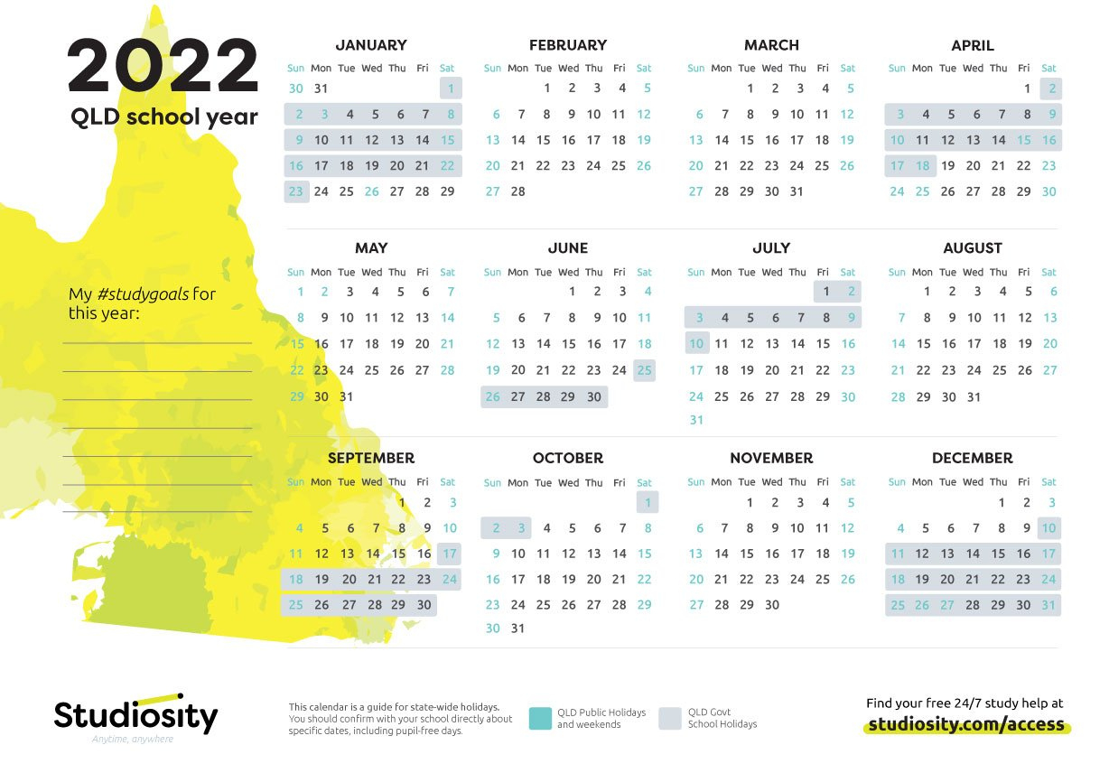 School Terms And Public Holiday Dates For Qld In 2023 | Studiosity | Education Qld 2024 Calendar Printable