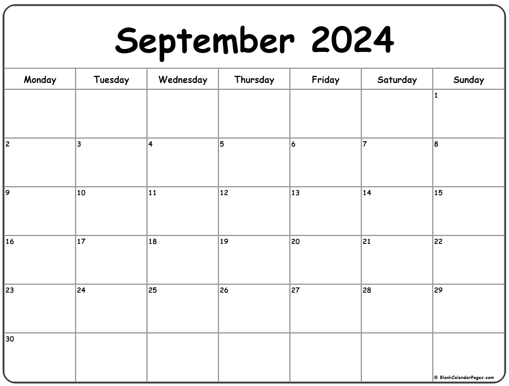 September 2024 Monday Calendar | Monday To Sunday | Calendar September 2024 Printable