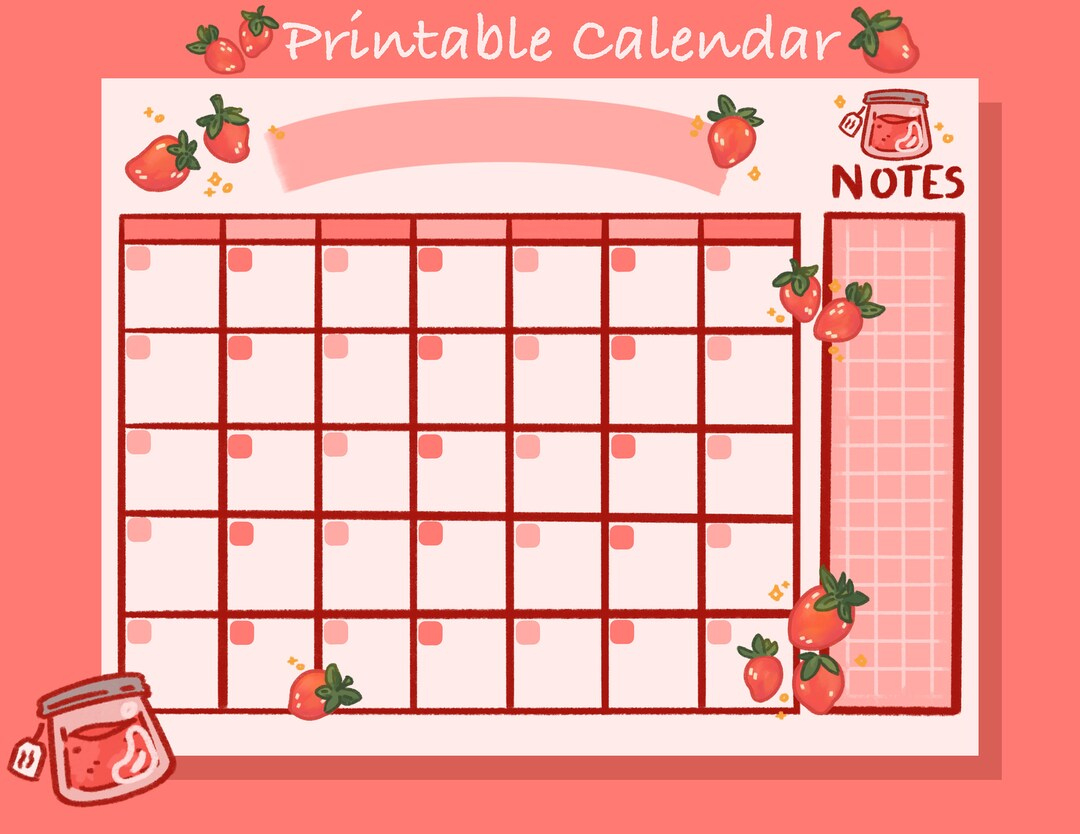 Summer Strawberry Calendar Printable Monthly Planner - Etsy | Free Printable Calendar 2024 Waterproof
