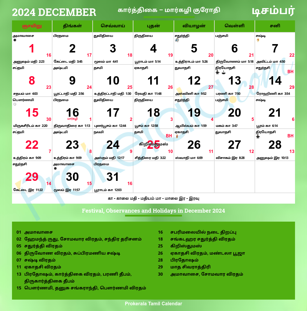 Tamil Calendar 2024, December | 2024 Year Calendar Tamil