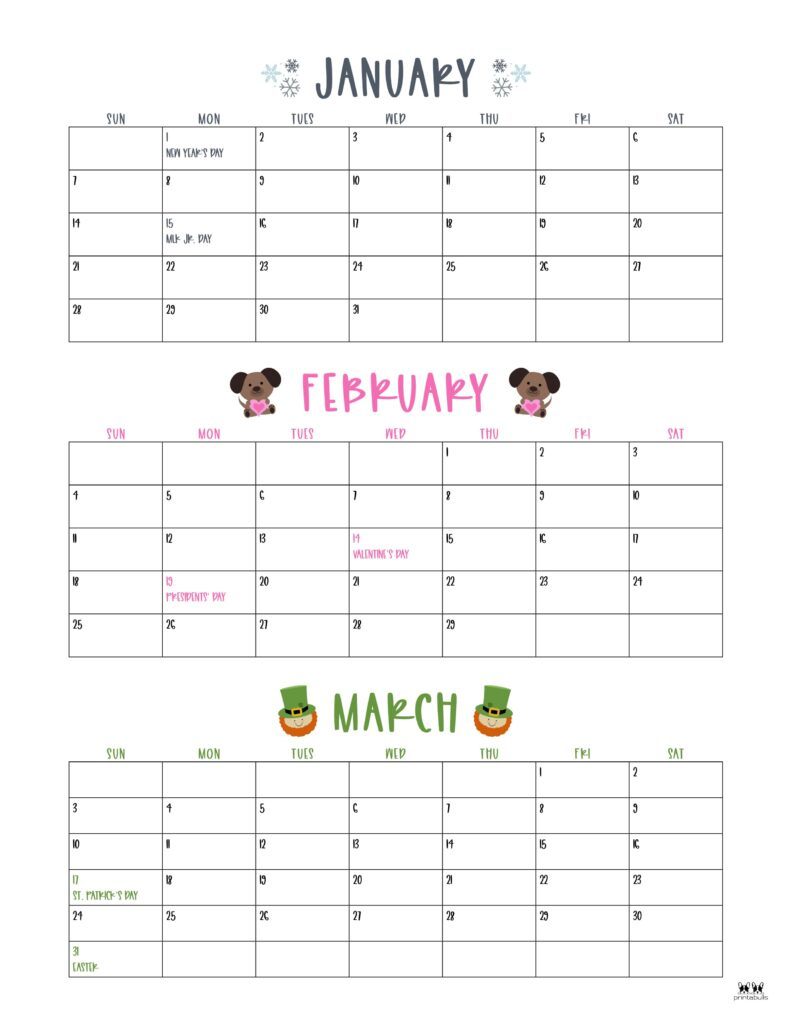 Three Month/Quarterly Calendars - 36 Free Calendars | Printabulls | 2024 Calendar Printable 3 Months Per Page