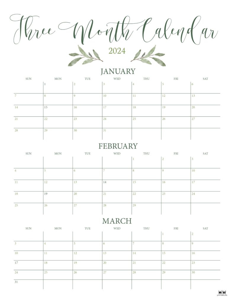 Three Month/Quarterly Calendars - 36 Free Calendars | Printabulls | 3 Month Printable Calendar 2024
