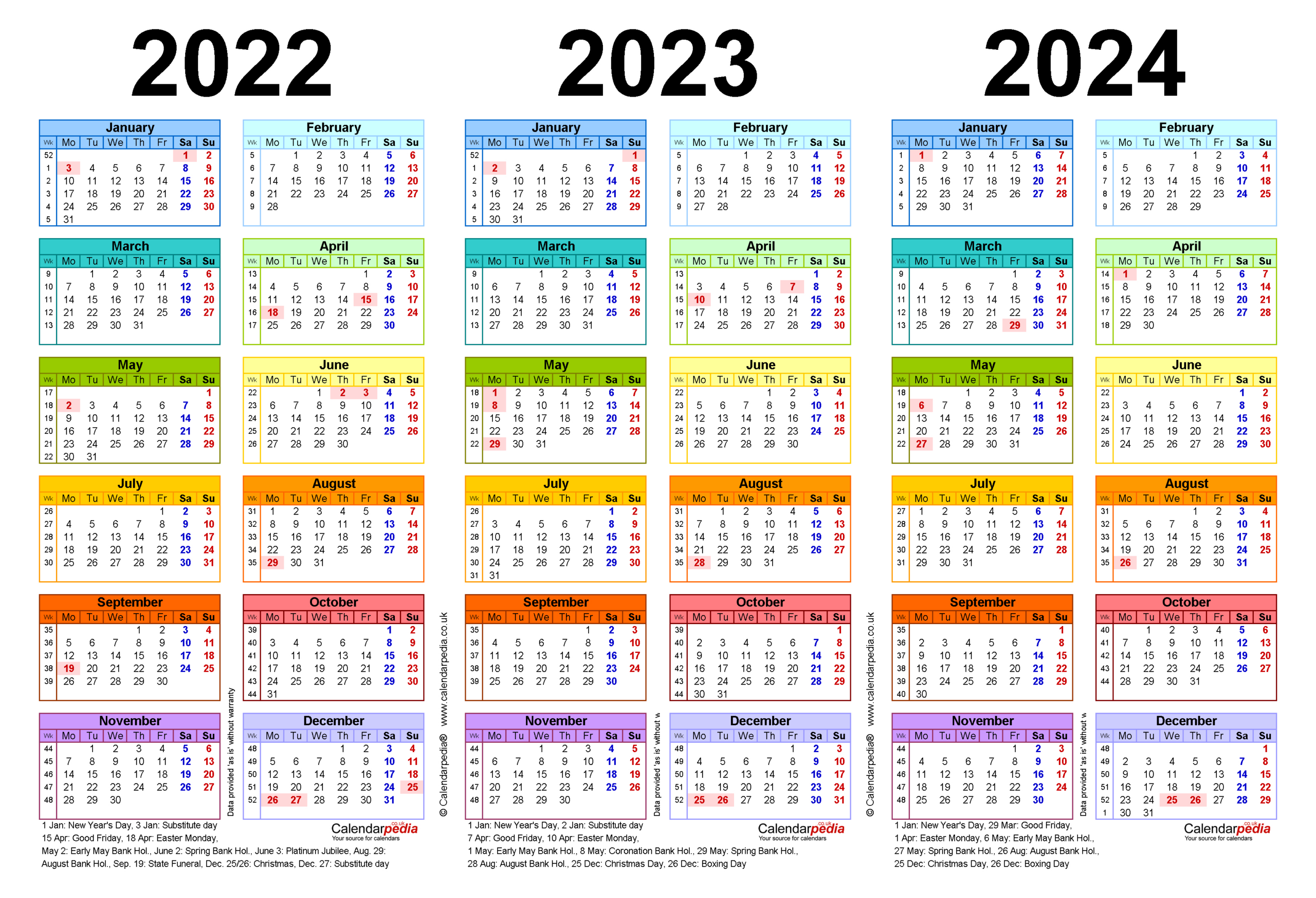 Three Year Calendars For 2022, 2023 &amp;amp; 2024 (Uk) For Word | Printable Calendar 2022 To 2024