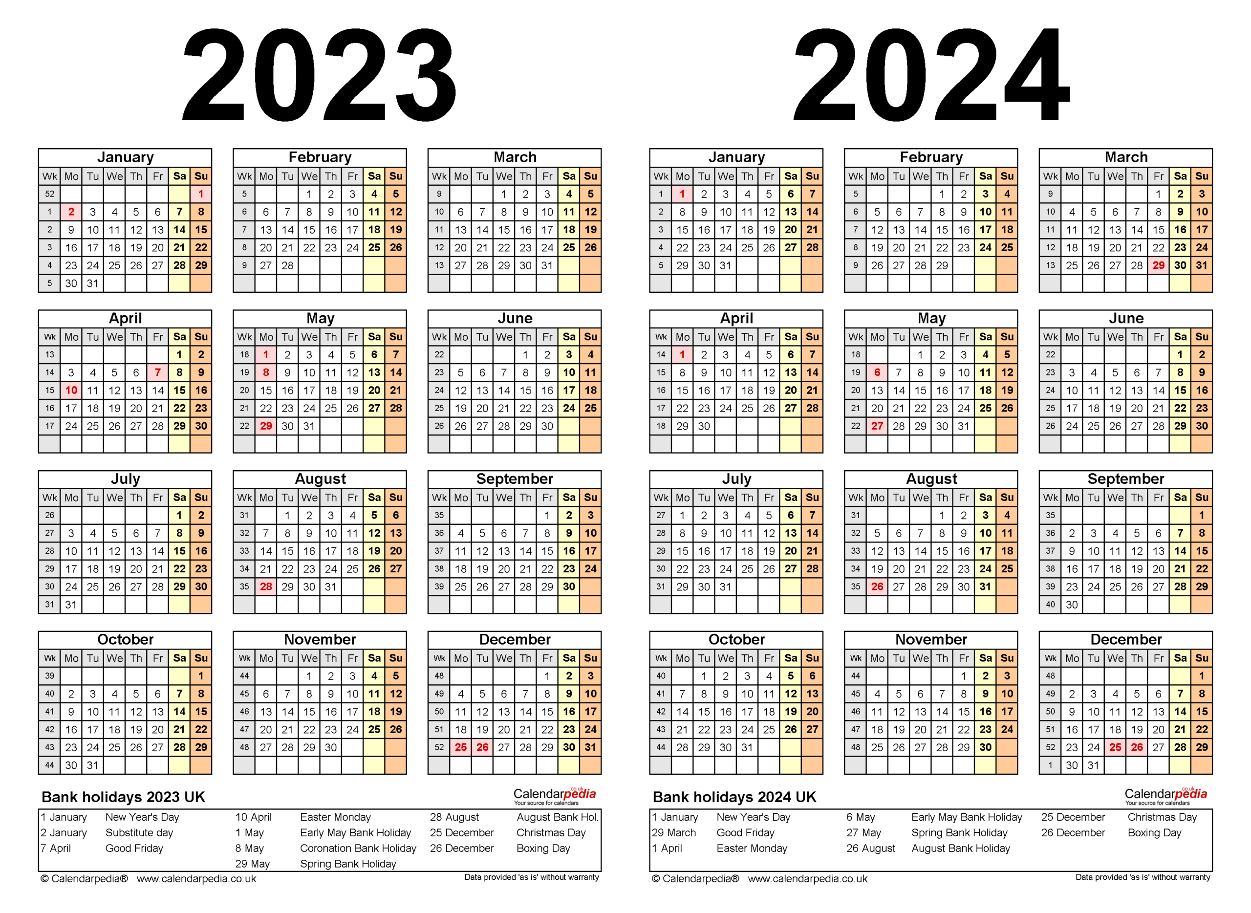 Two Year Calendars For 2023 &amp;amp; 2024 (Uk) For Pdf | 2023 Calendar 2024 Printable UK