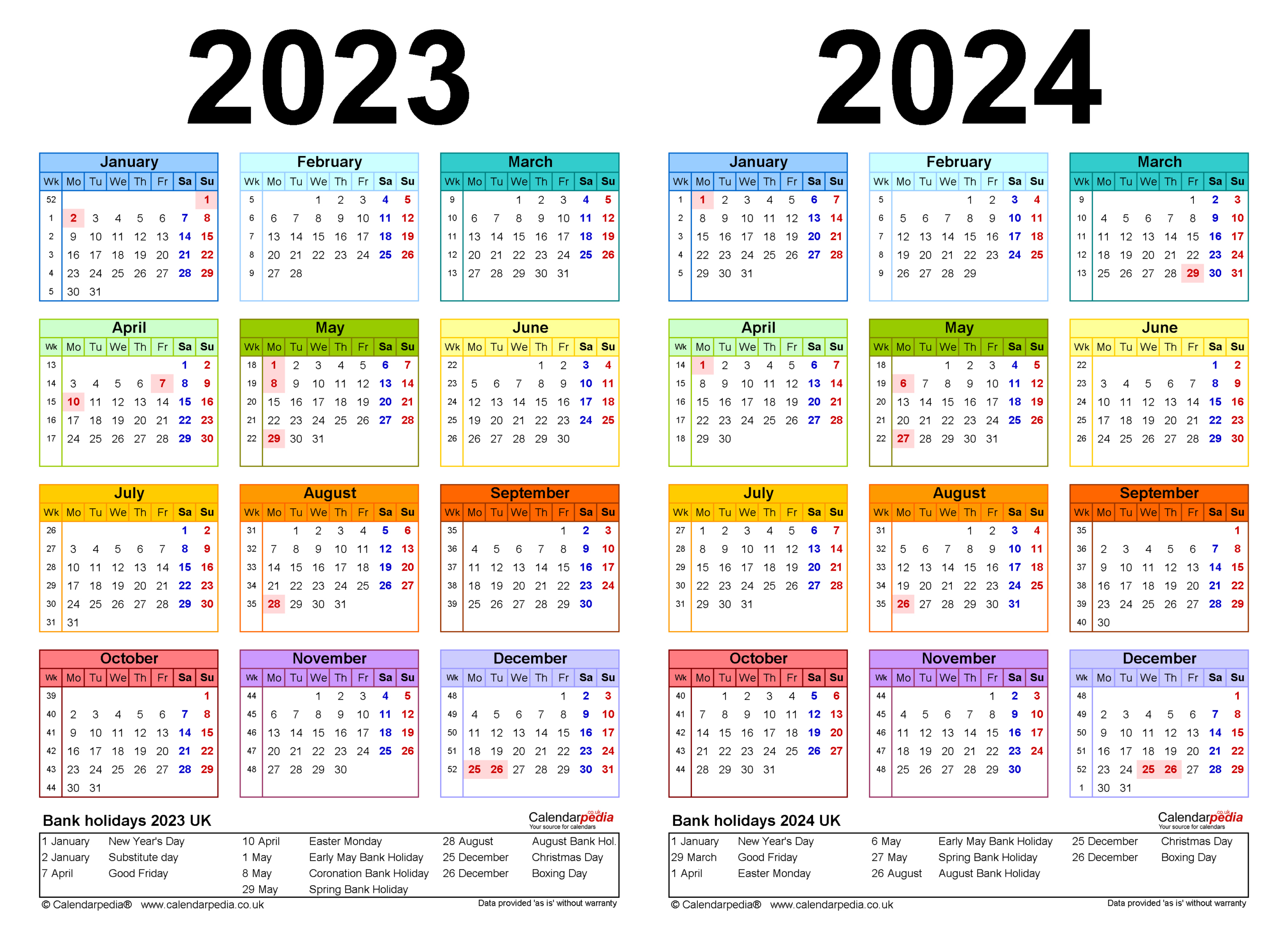 Two Year Calendars For 2023 &amp;amp; 2024 (Uk) For Pdf | 2024 Calendar Printable With Holidays Uk