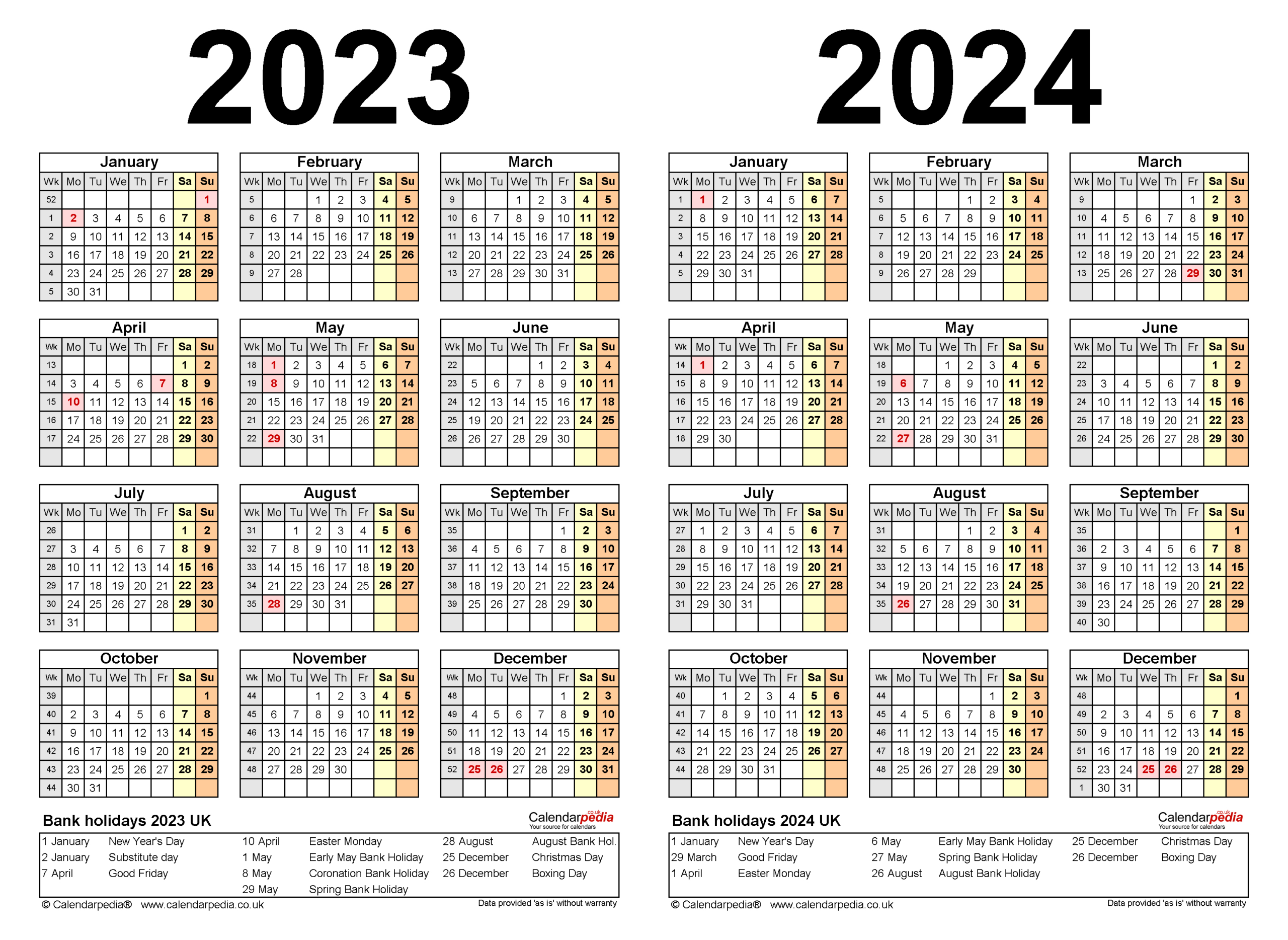 Two Year Calendars For 2023 &Amp;Amp;Amp; 2024 (Uk) For Pdf | Yearly Calendar 2024 Uk Printable