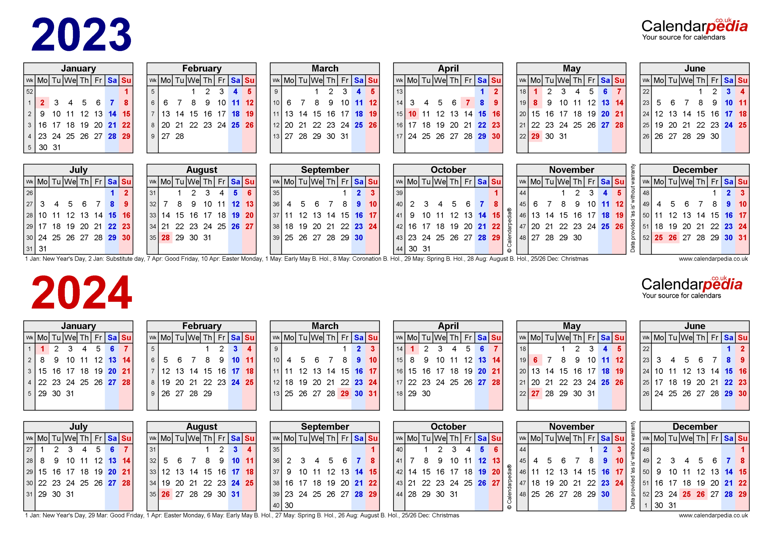Two Year Calendars For 2023 &Amp;Amp;Amp; 2024 (Uk) For Word | 2024 Rotating Day Off Calendar Printable