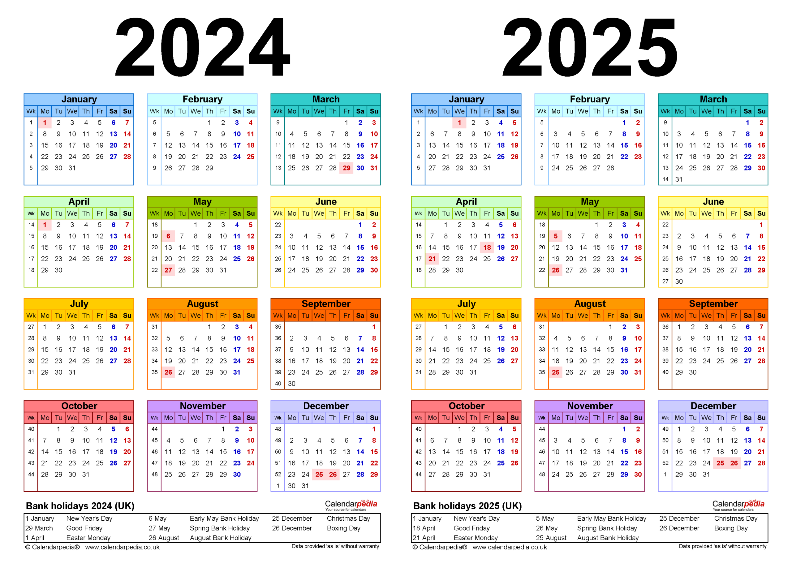 Two Year Calendars For 2024 &amp;amp; 2025 (Uk) For Pdf | 2024 Calendar Printable With Bank Holidays