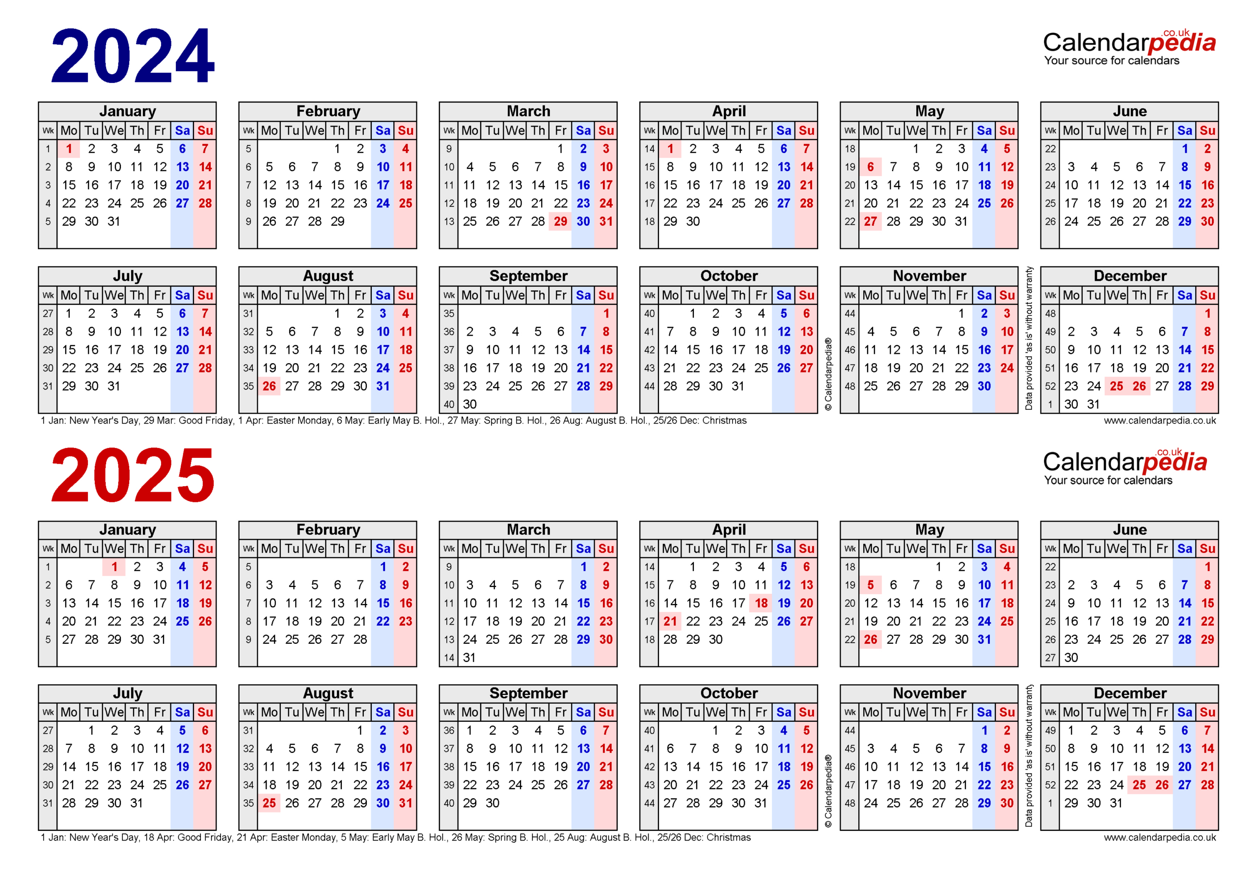 Two Year Calendars For 2024 &amp;amp; 2025 (Uk) For Word | 2024 Calendar Printable Uk Word