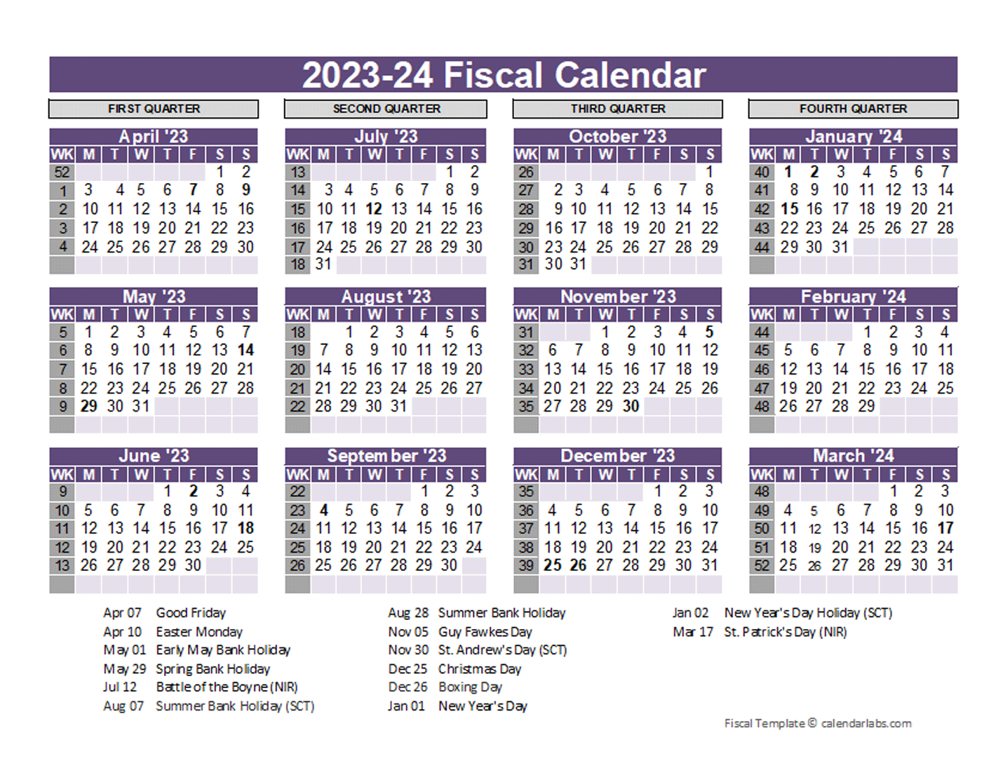 Uk Fiscal Calendar Template 2023-2024 - Free Printable Templates | 2023 Calendar 2024 Printable Uk