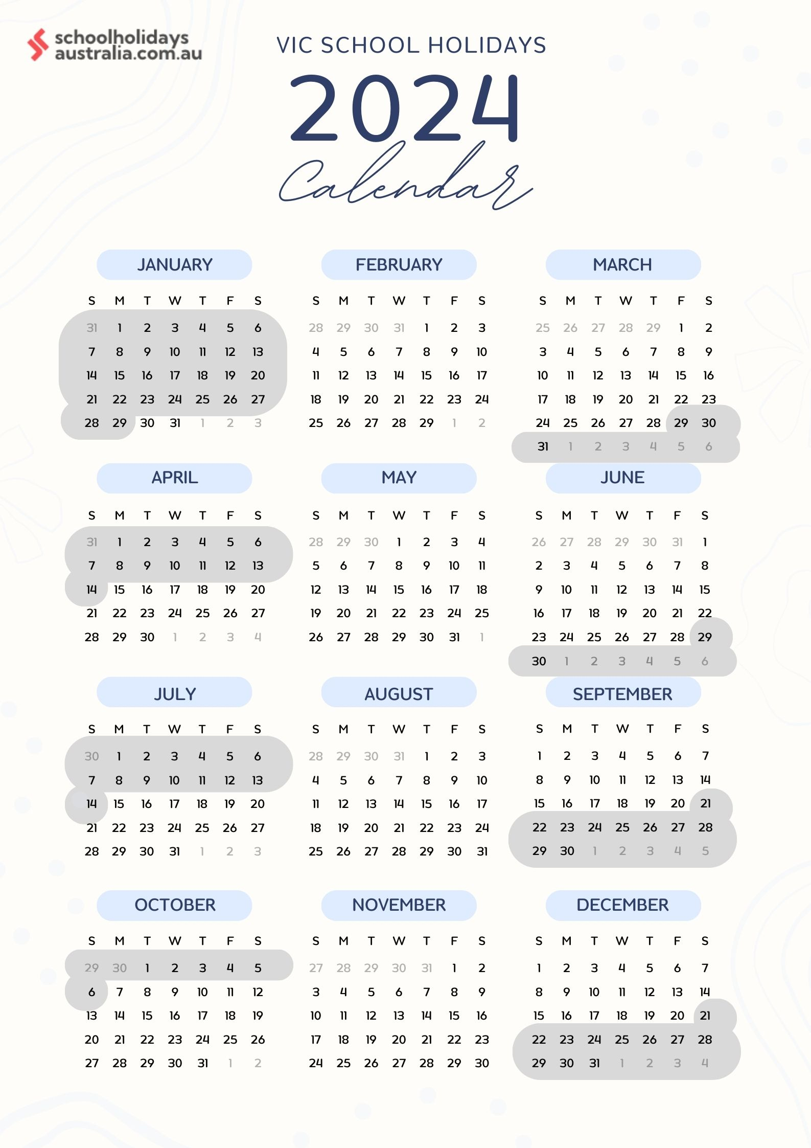 2024 Calendar With School Holidays Victoria Printable Printable