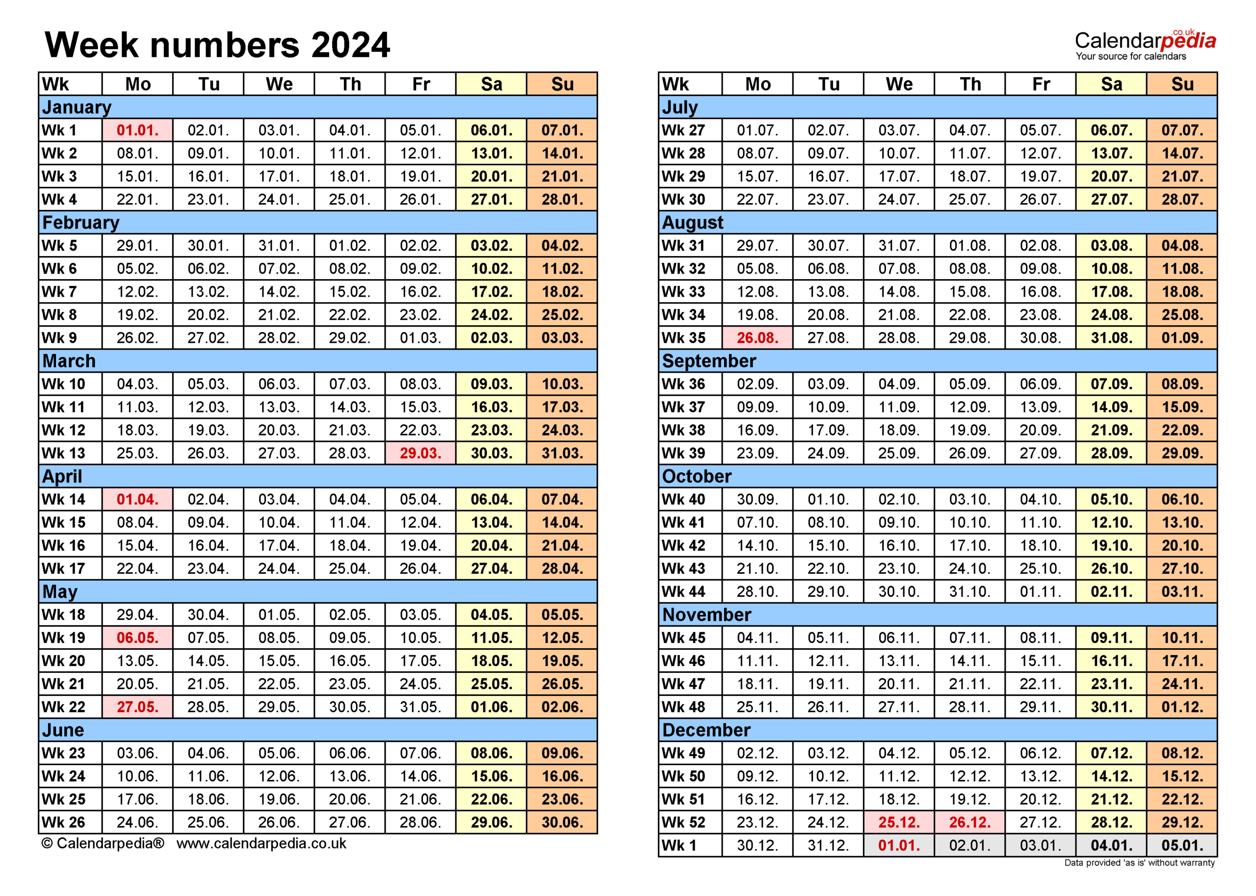 Week Numbers 2024 With Excel, Word And Pdf Templates | 2024 Calendar With Week Numbers Excel Printable