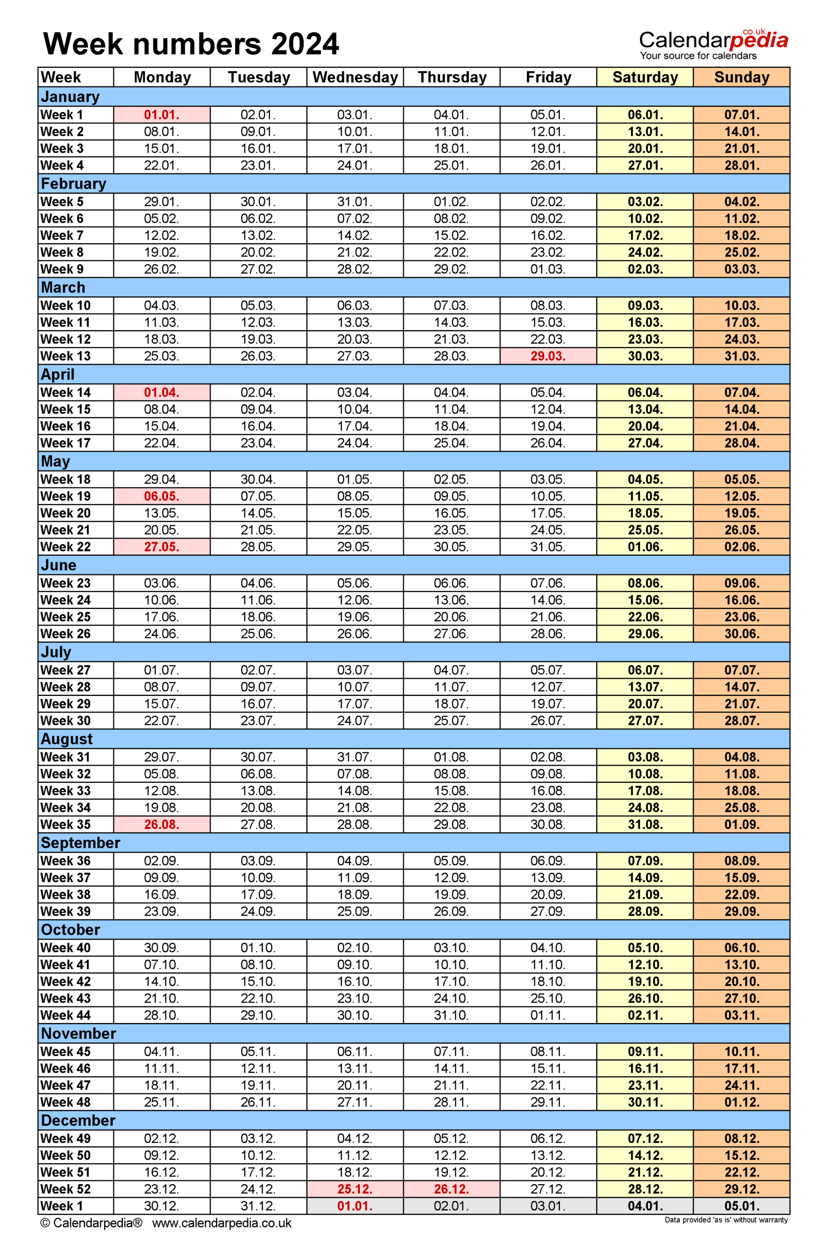 Week Numbers 2024 With Excel, Word And Pdf Templates | 2024 Calendar With Week Numbers Excel Printable