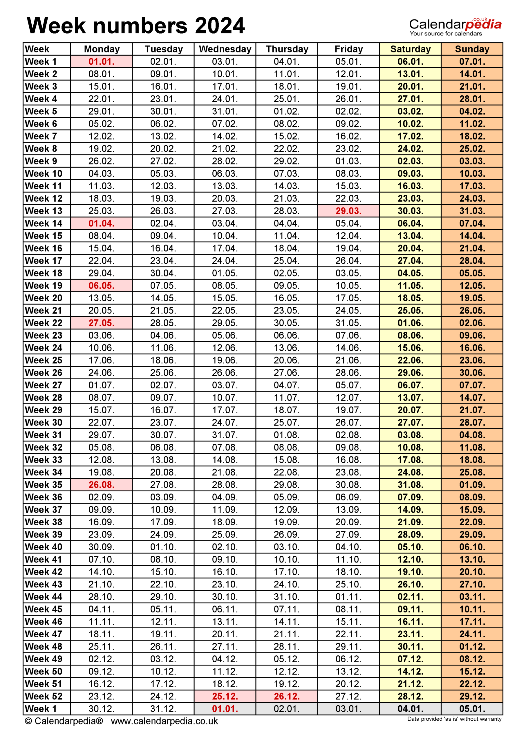 Week Numbers 2024 With Excel, Word And Pdf Templates | 2024 Calendar With Week Numbers Excel Printable