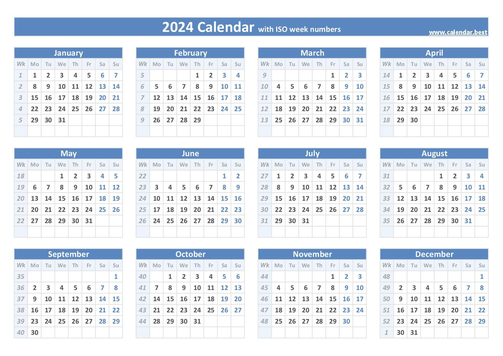 Week Numbers For 2024 : List And Calendar -Calendar.best | Printable Calendar 2024 Week Numbers