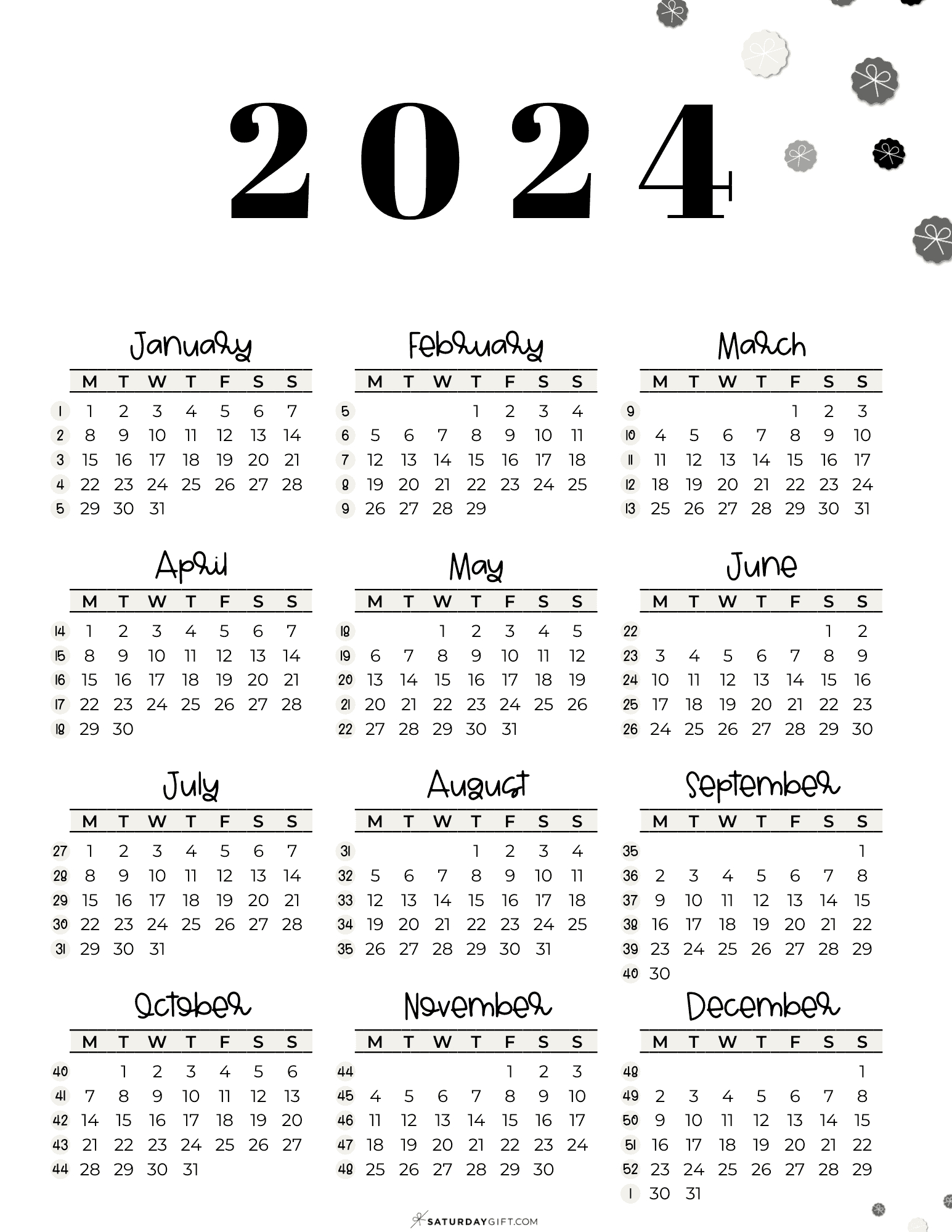 Week Numbers For 2024 - What Week Is It? | Saturdaygift | 2024 Calendar Printable With Week Numbers