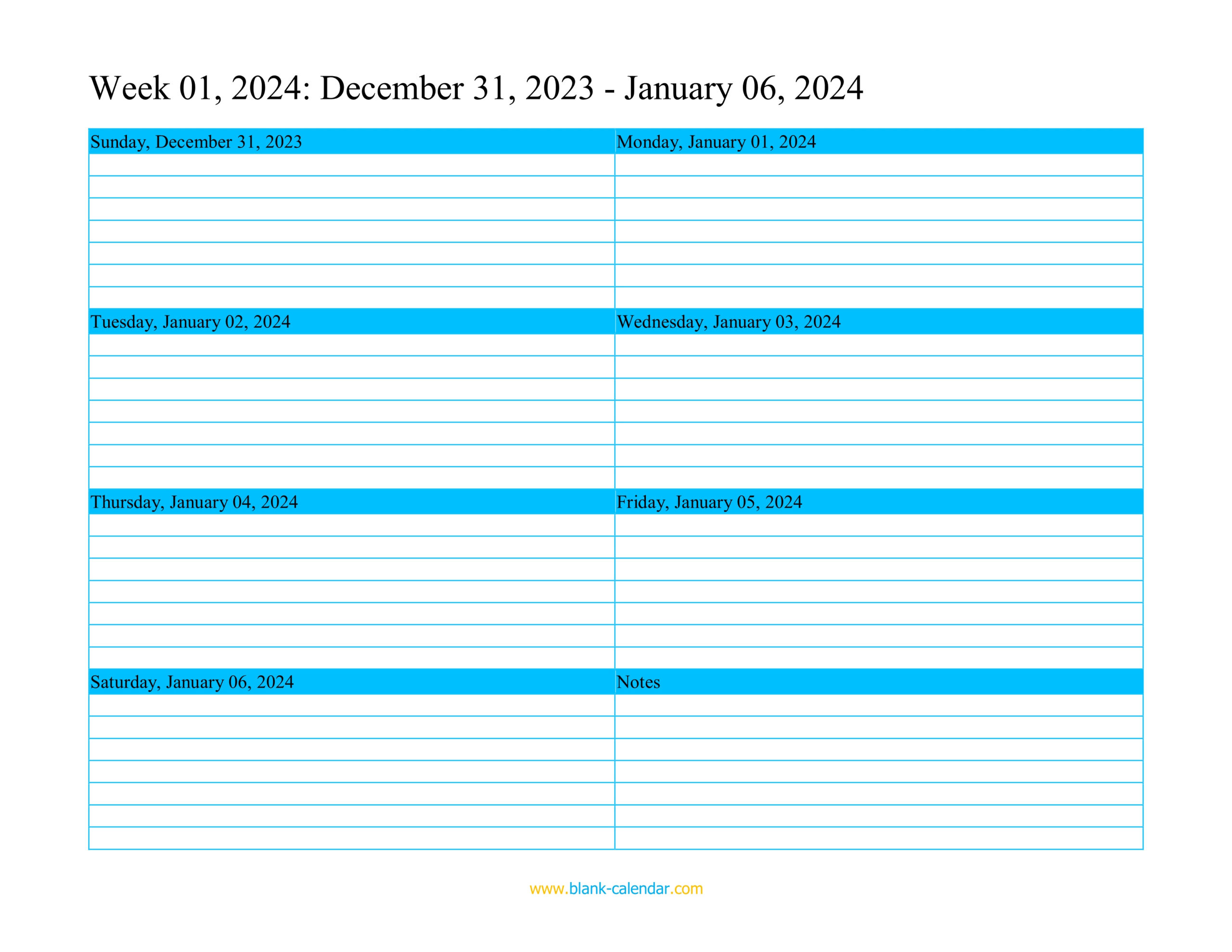 Weekly Calendar 2024 (Word, Excel, Pdf) | Calendar 2024 Printable Weekly