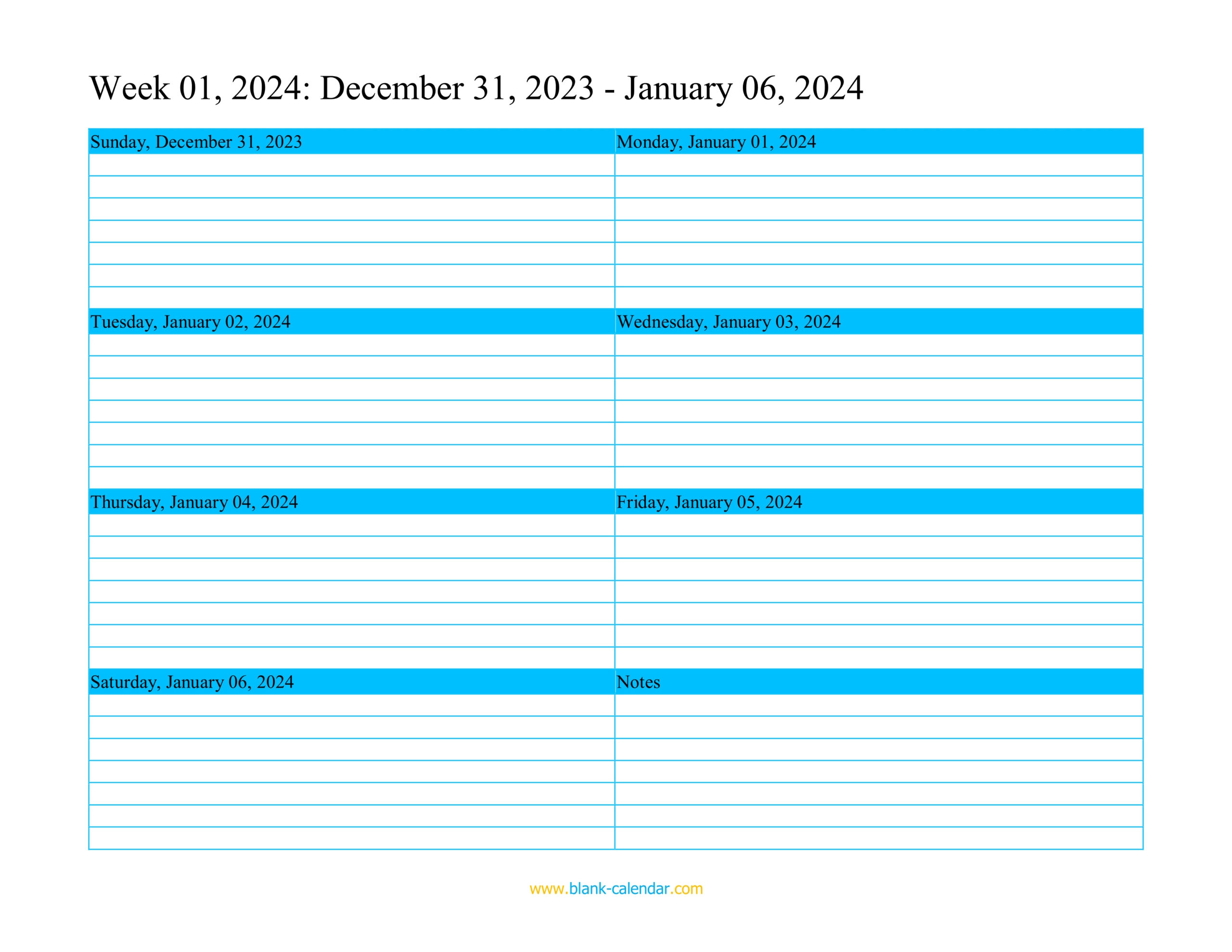 Weekly Calendar 2024 (Word, Excel, Pdf) | Printable Calendar 2024 Weekly
