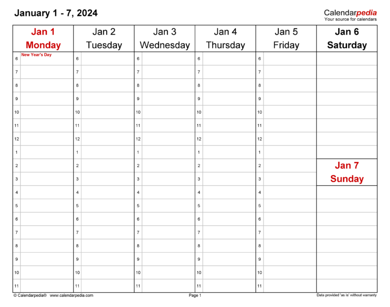 Weekly Calendars 2024 For Pdf - 12 Free Printable Templates | Calendar 2024 Printable Weekly