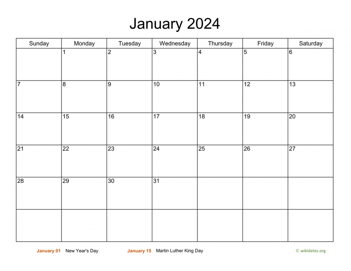 Wiki Calendar January 2024 With Holidays In 2023 | Monthly | Wiki Printable Calendar 2024