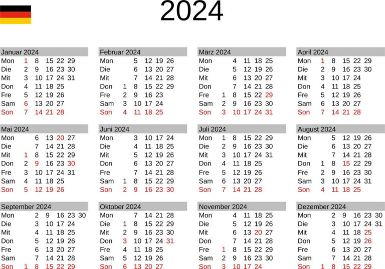 Year 2024 Calendar In German With Germany Holidays 22819461 Vector | Printable Calendar 2024 Germany