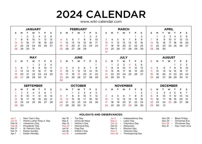 Year 2024 Calendar Printable — Wiki Calendar |Wiki Calendar | 2024 Calendar Printable Wiki