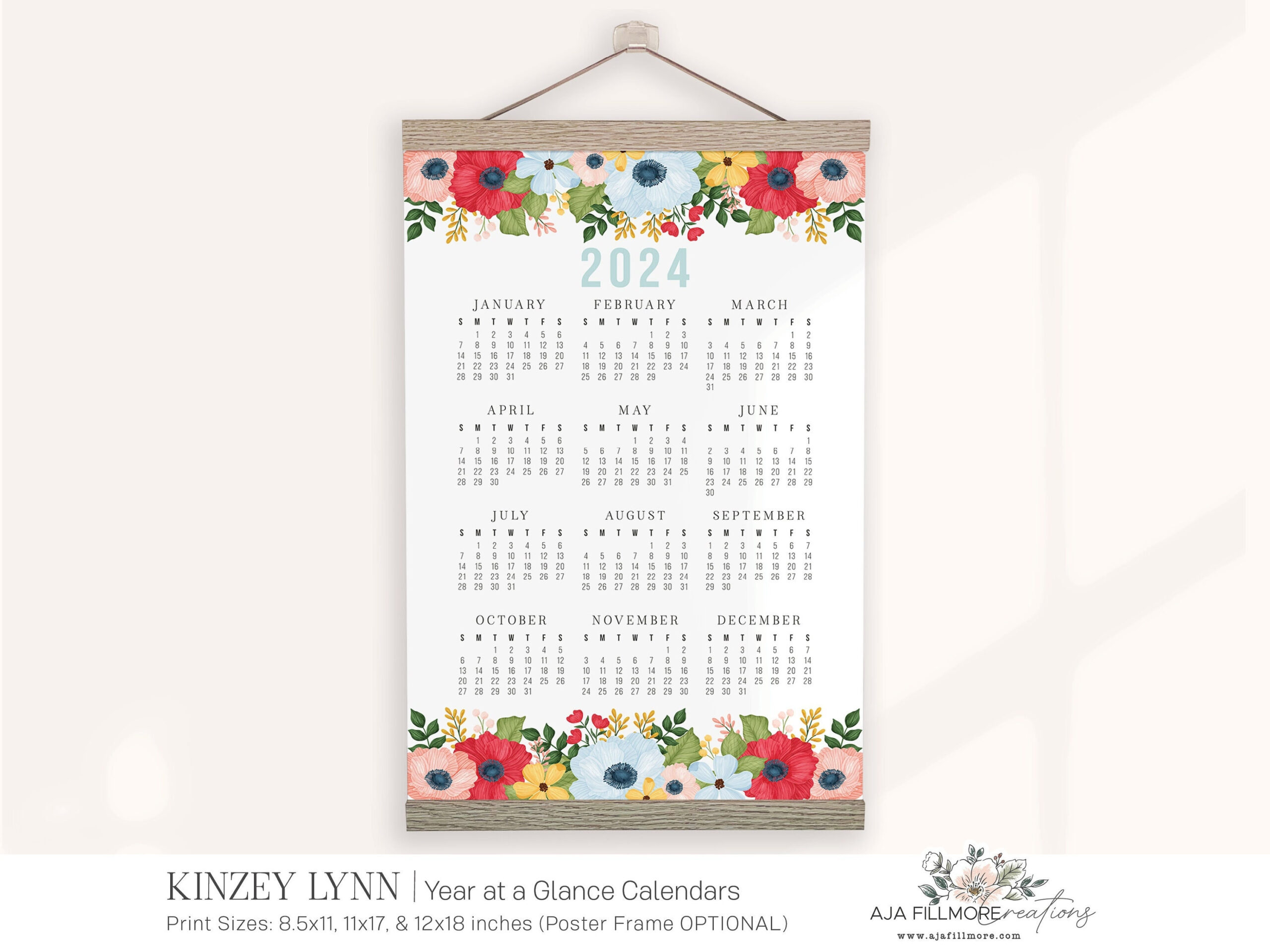 Year At A Glance Calendar 2024 Calendar Wall Calendar 2024 - Etsy | Printable Calendar 2024 Waterproof Paper